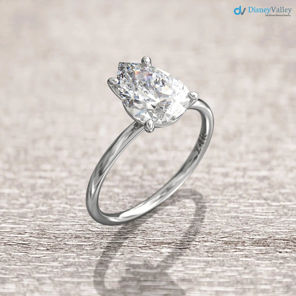 2 carat solitaire engagement ring Pear Shaped lab grown diamond rings DisneyValley