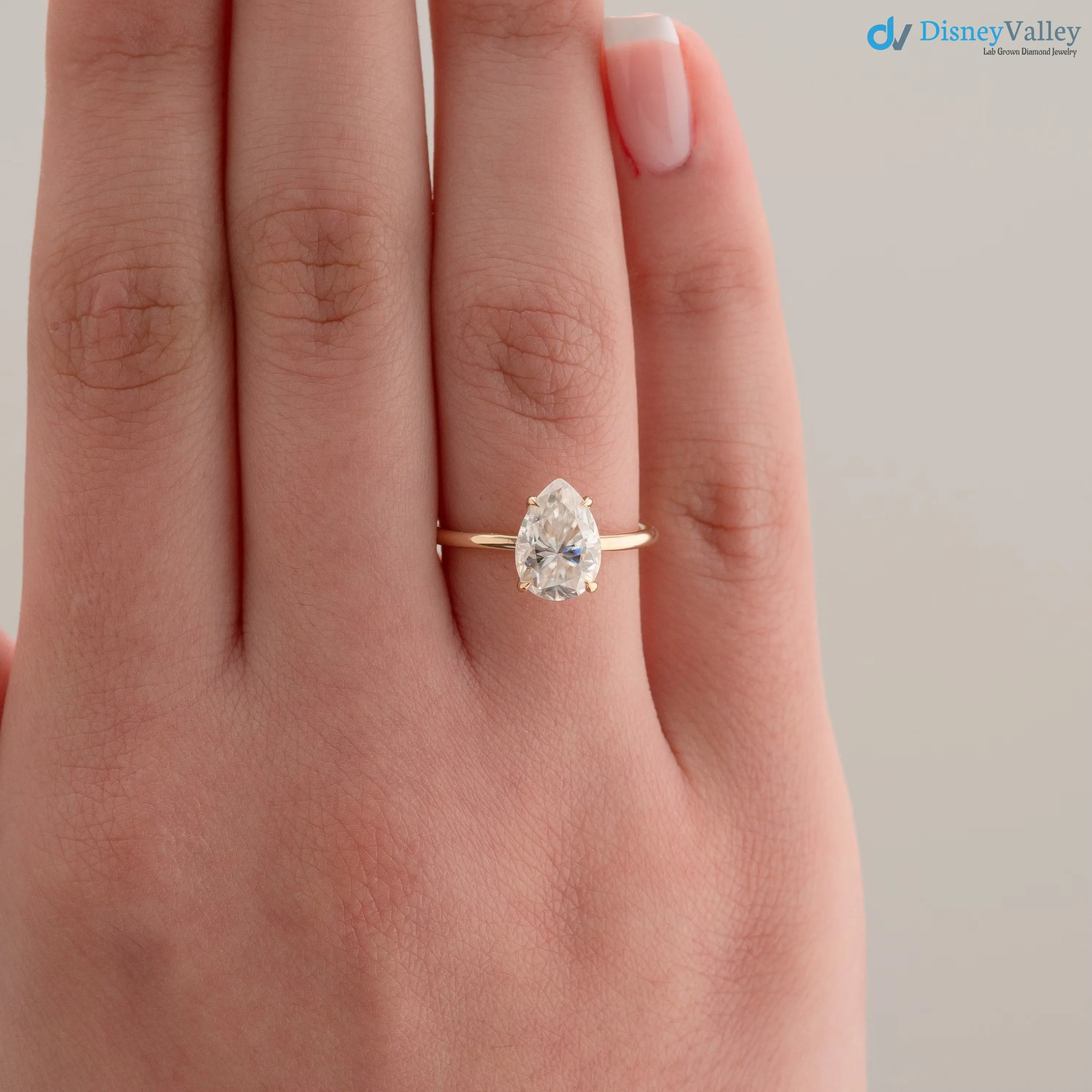 2 carat solitaire engagement ring Pear Shaped lab grown diamond rings DisneyValley