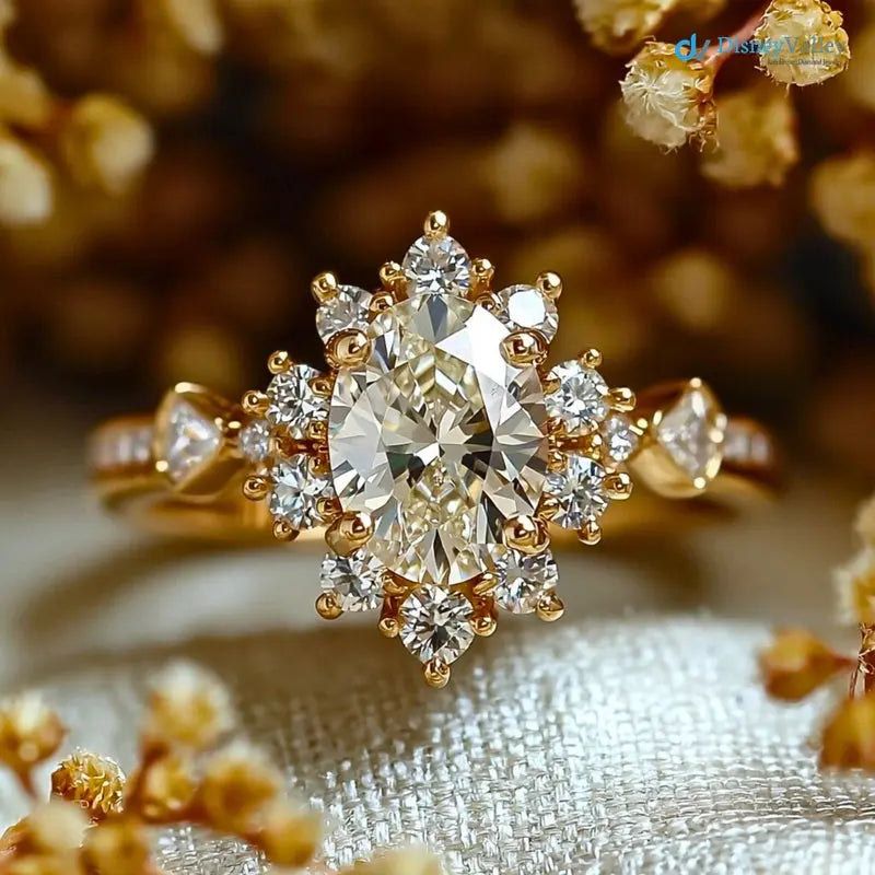 2 caret oval cut lab grown with cluster wedding ring - DisneyValley Main image