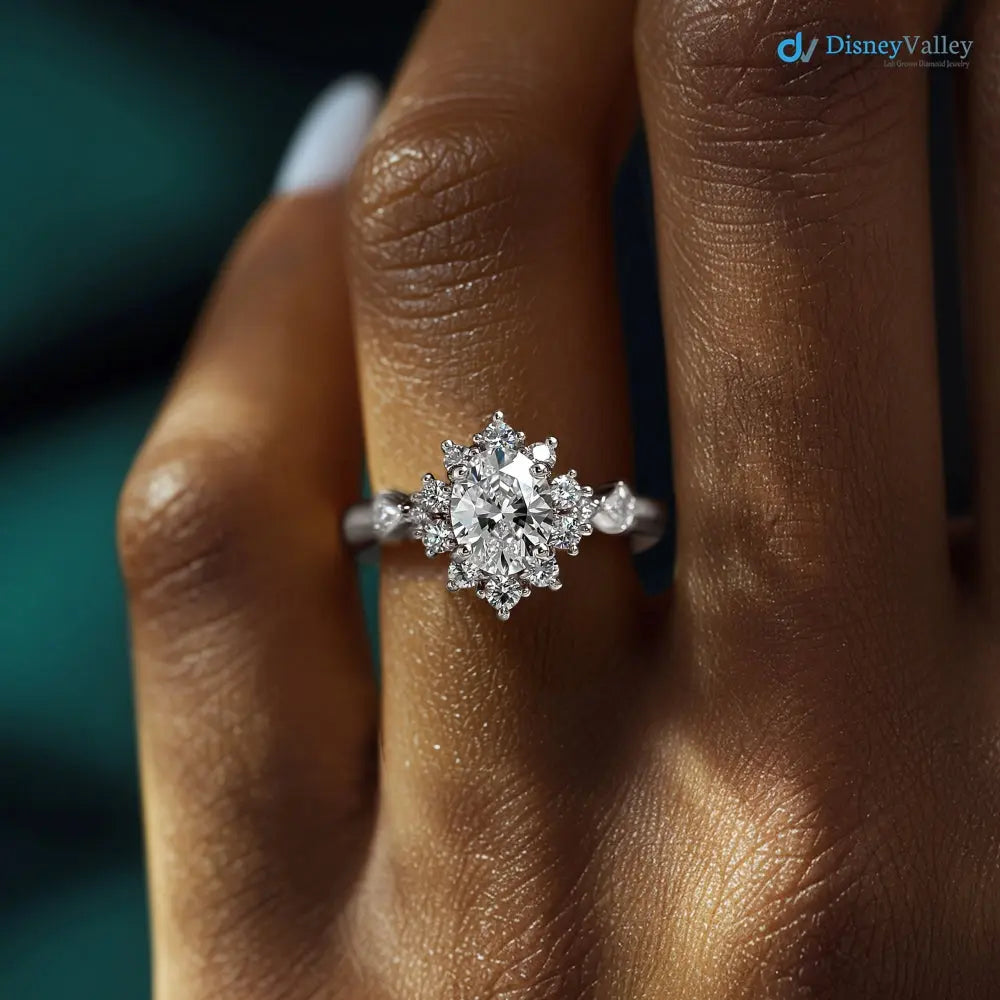 2 caret oval cut lab grown with cluster wedding ring Secondary image