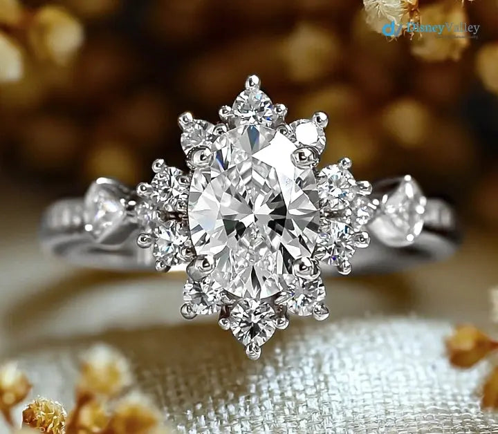 2 caret oval cut lab grown with cluster wedding ring - DisneyValley