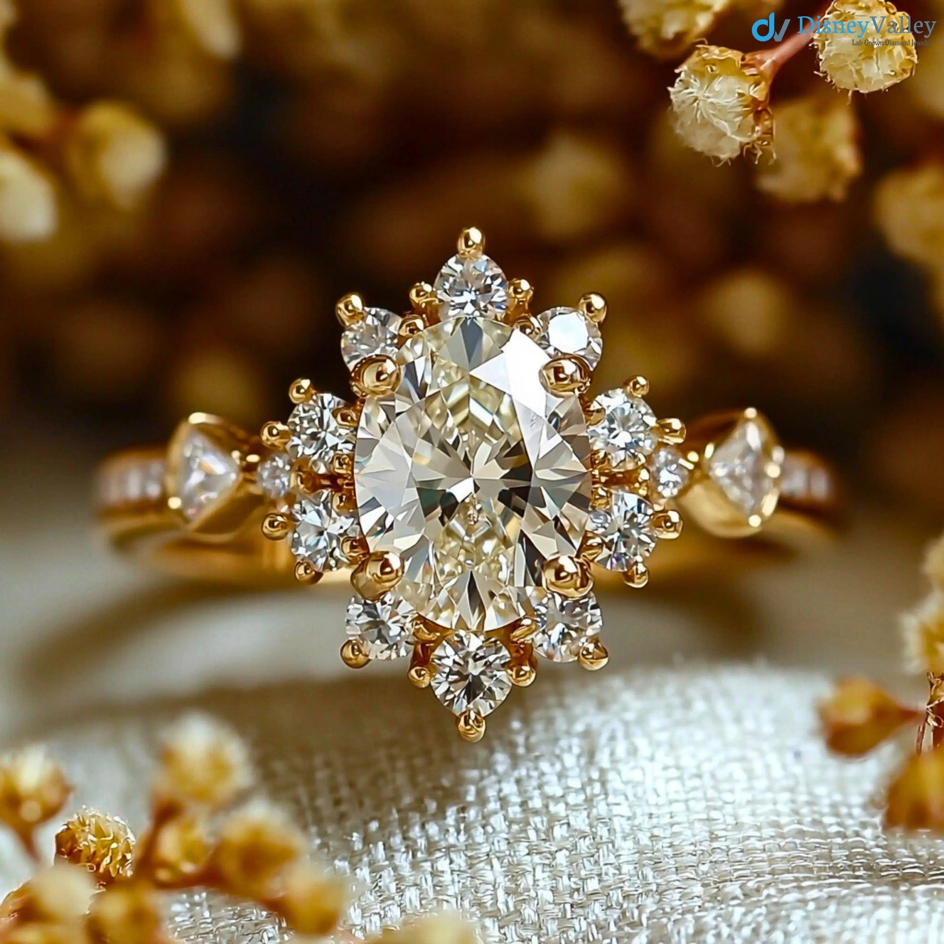 2 caret oval cut lab grown with cluster wedding ring - DisneyValley