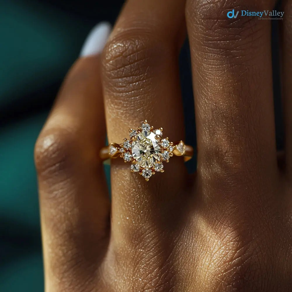 2 caret oval cut lab grown with cluster wedding ring - DisneyValley