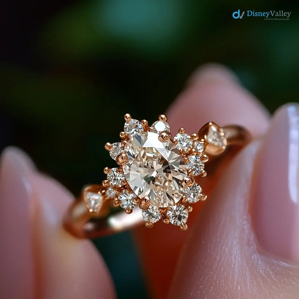 2 caret oval cut lab grown with cluster wedding ring - DisneyValley