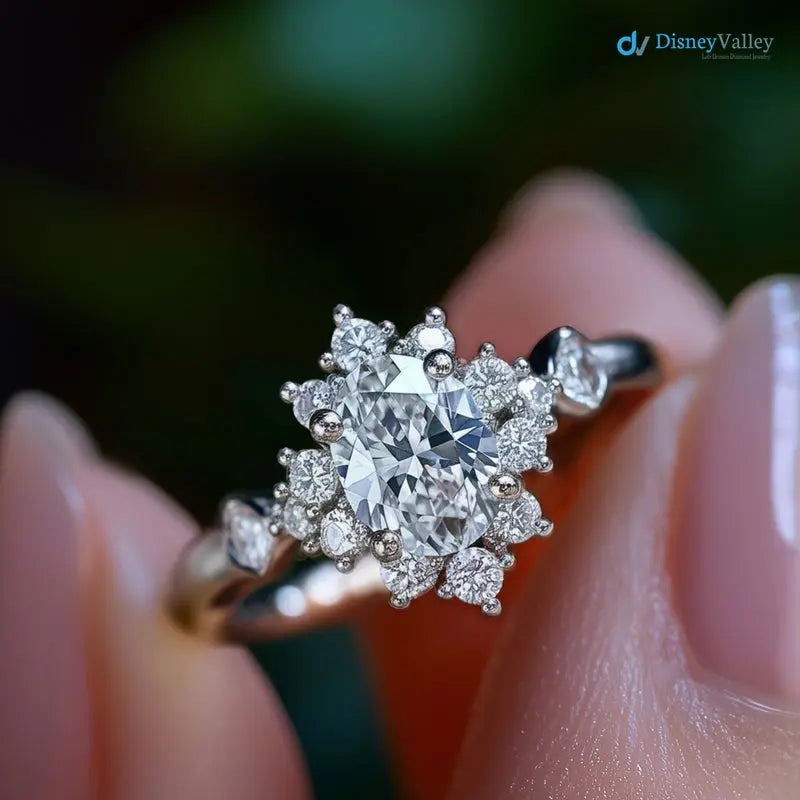 2 caret oval cut lab grown with cluster wedding ring - DisneyValley