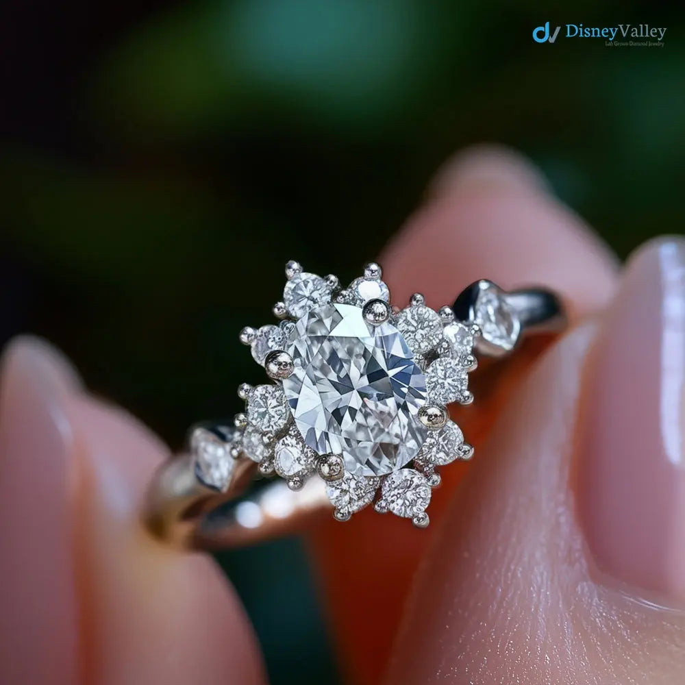 2 caret oval cut lab grown with cluster wedding ring - DisneyValley