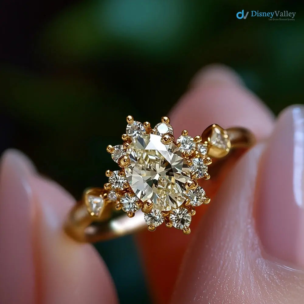 2 caret oval cut lab grown with cluster wedding ring Secondary image