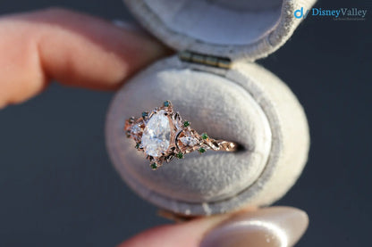 2 caret pear center lab grown with Briar moon three stone rings DisneyValley