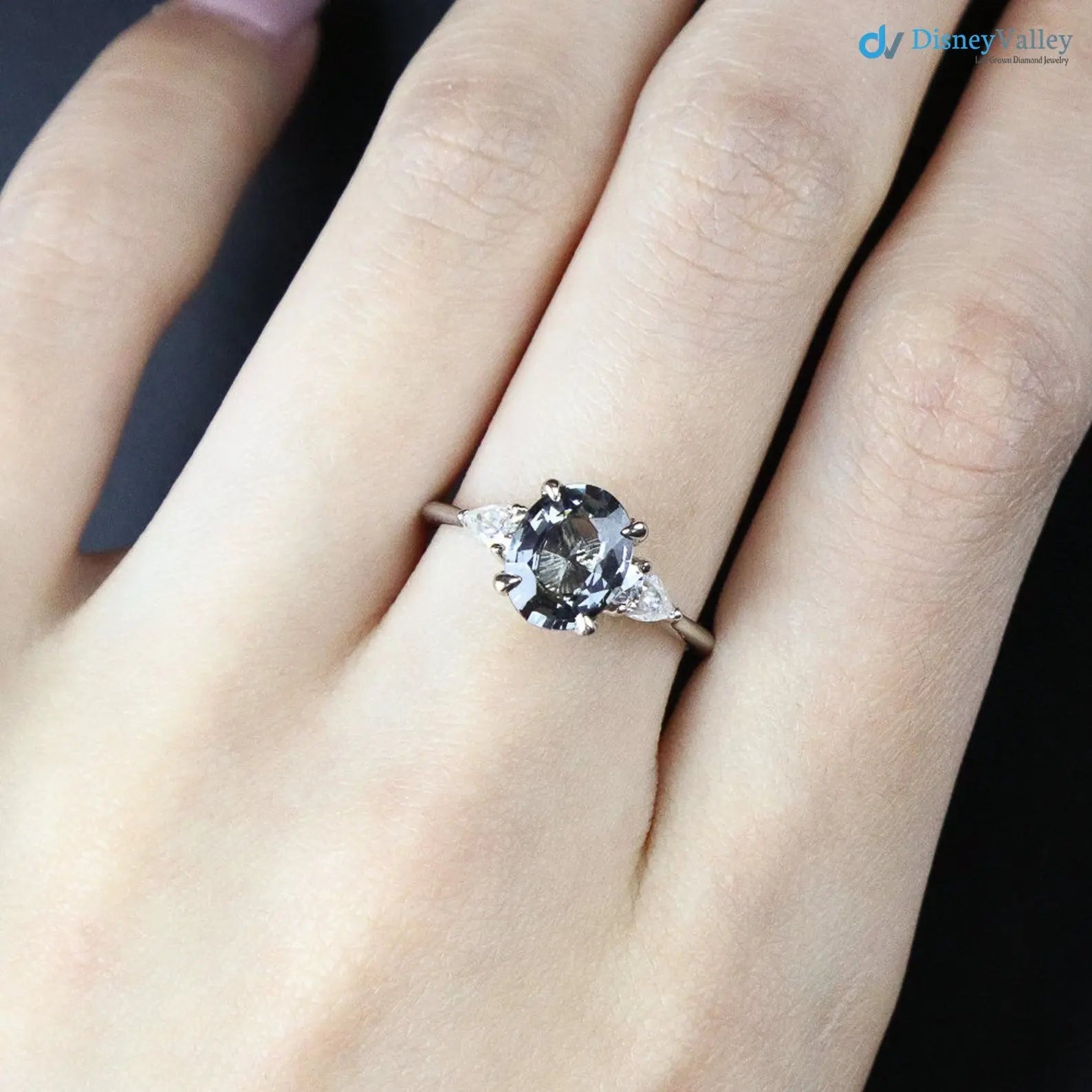 2 caret  smokey Grey Lab Grown Diamond Three Stone Wedding Ring - DisneyValley