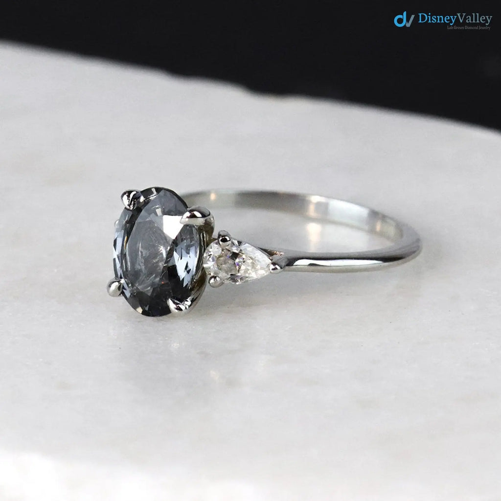2 caret  smokey Grey Lab Grown Diamond Three Stone Wedding Ring - DisneyValley
