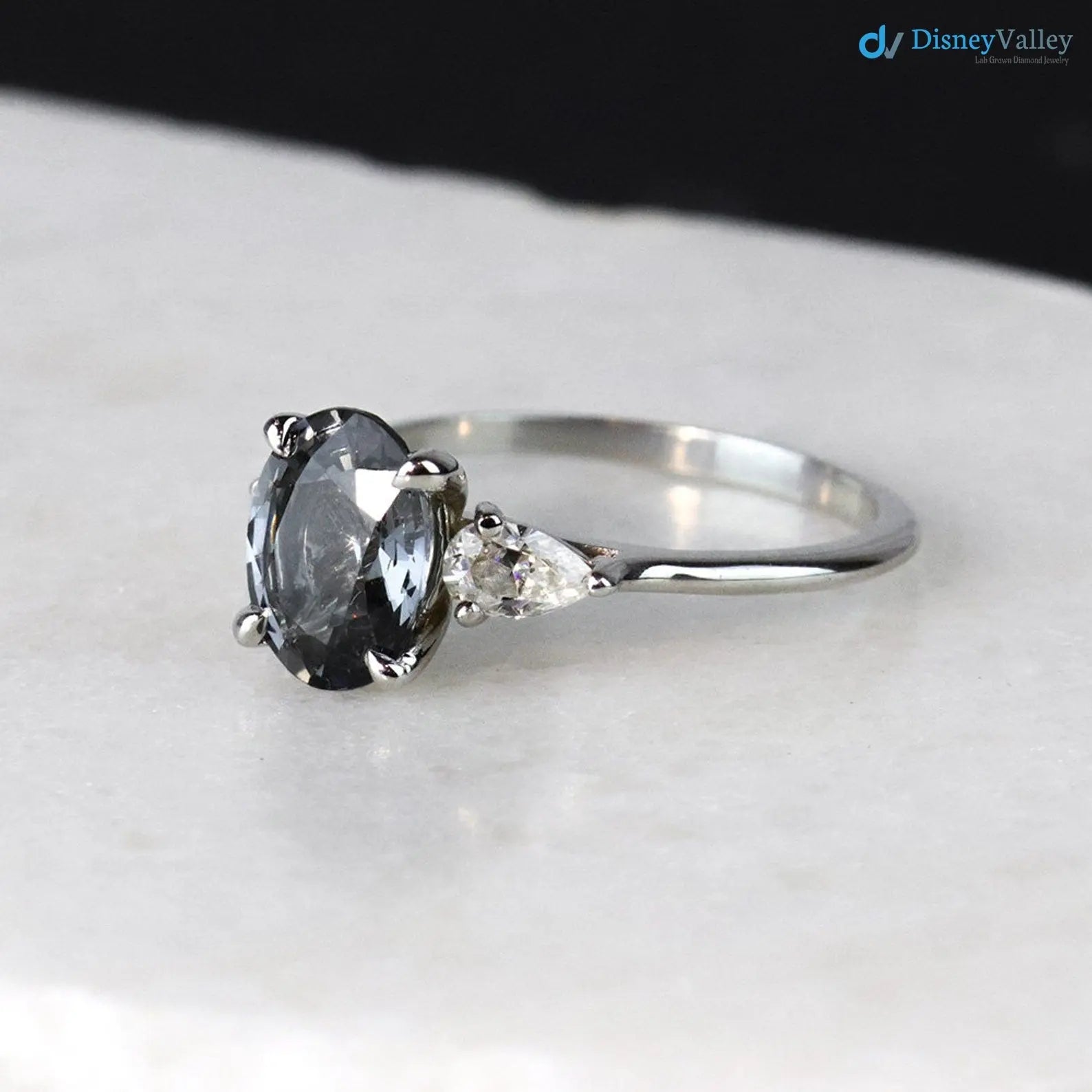 2 caret  smokey Grey Lab Grown Diamond Three Stone Wedding Ring - DisneyValley