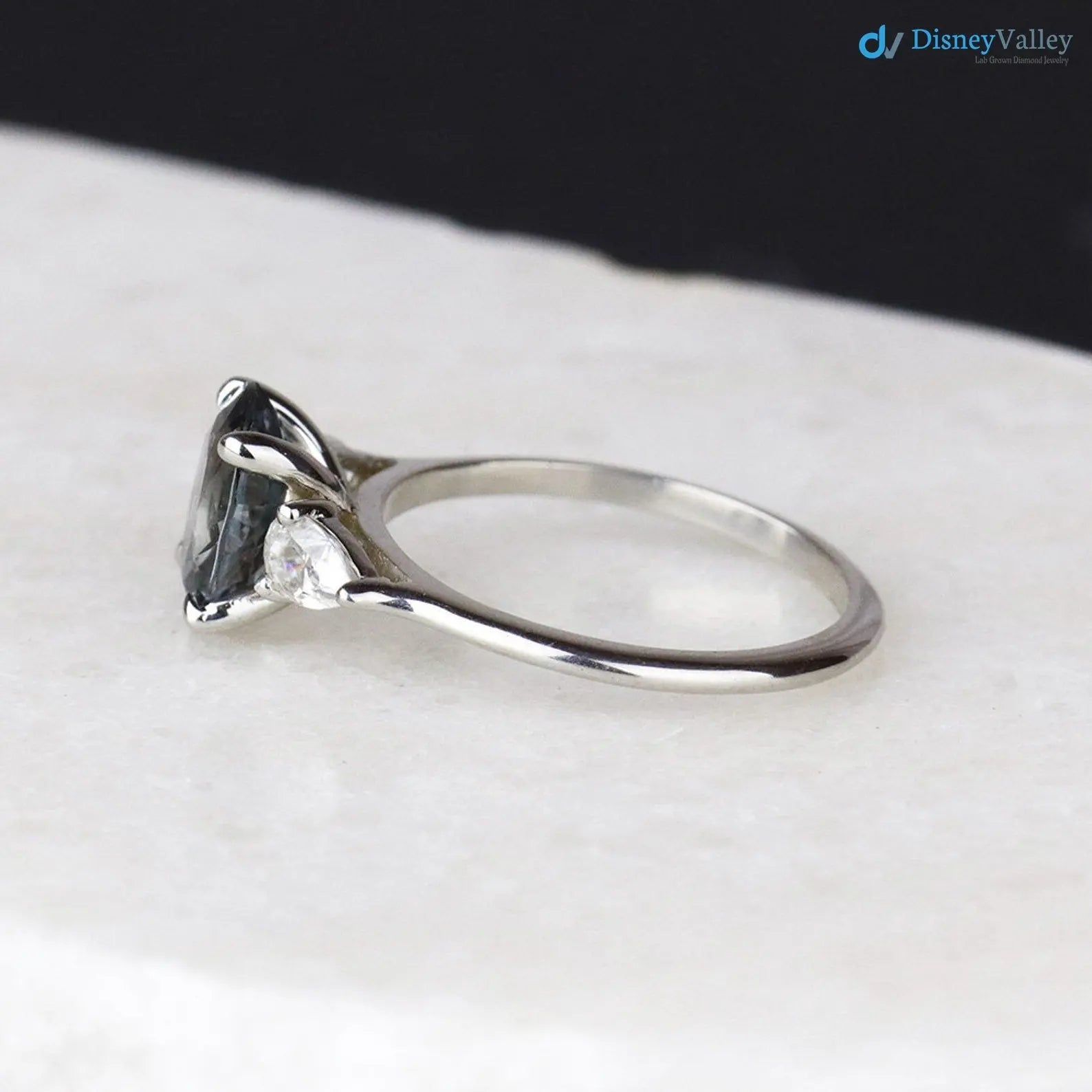 2 caret  smokey Grey Lab Grown Diamond Three Stone Wedding Ring - DisneyValley