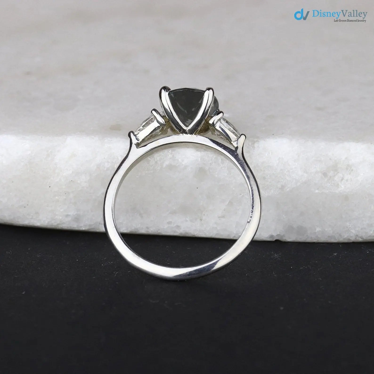 2 caret  smokey Grey Lab Grown Diamond Three Stone Wedding Ring - DisneyValley