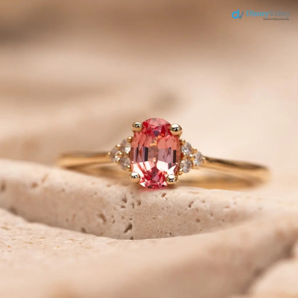 2 caret vivid Orange pink color lab grown diamond cluster engagement ring - DisneyValley