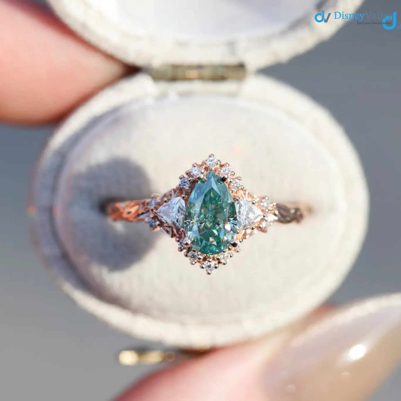 2 caret vivid green blue lab grown Briar half halo wedding rings - DisneyValley