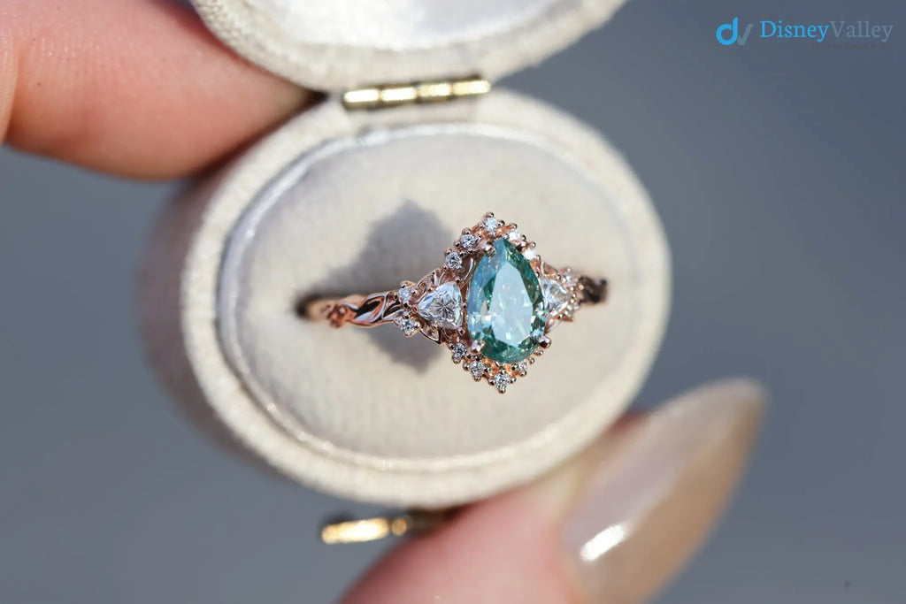 2 caret vivid green blue lab grown Briar half halo wedding rings - DisneyValley