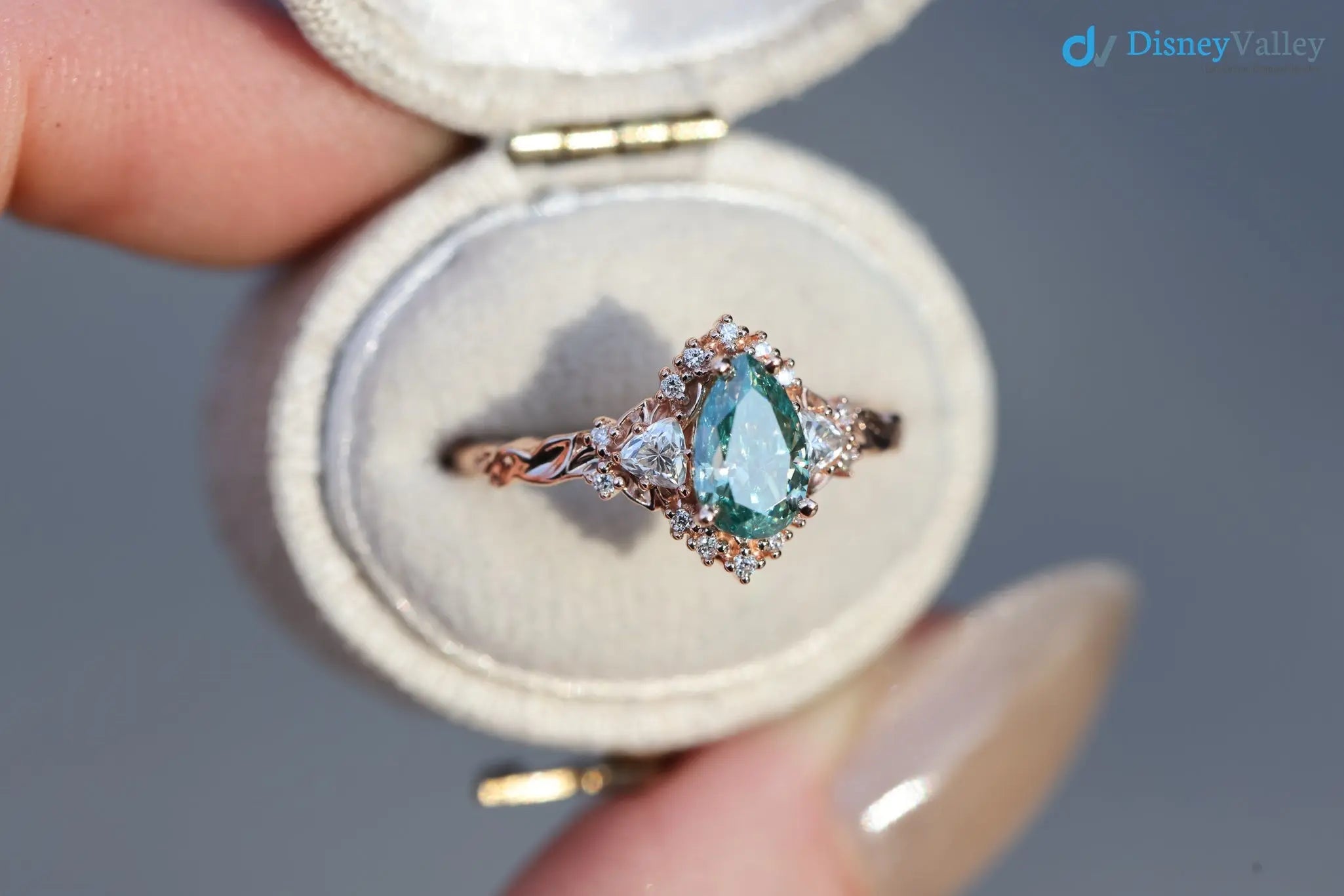 2 caret vivid green blue lab grown Briar half halo wedding rings - DisneyValley
