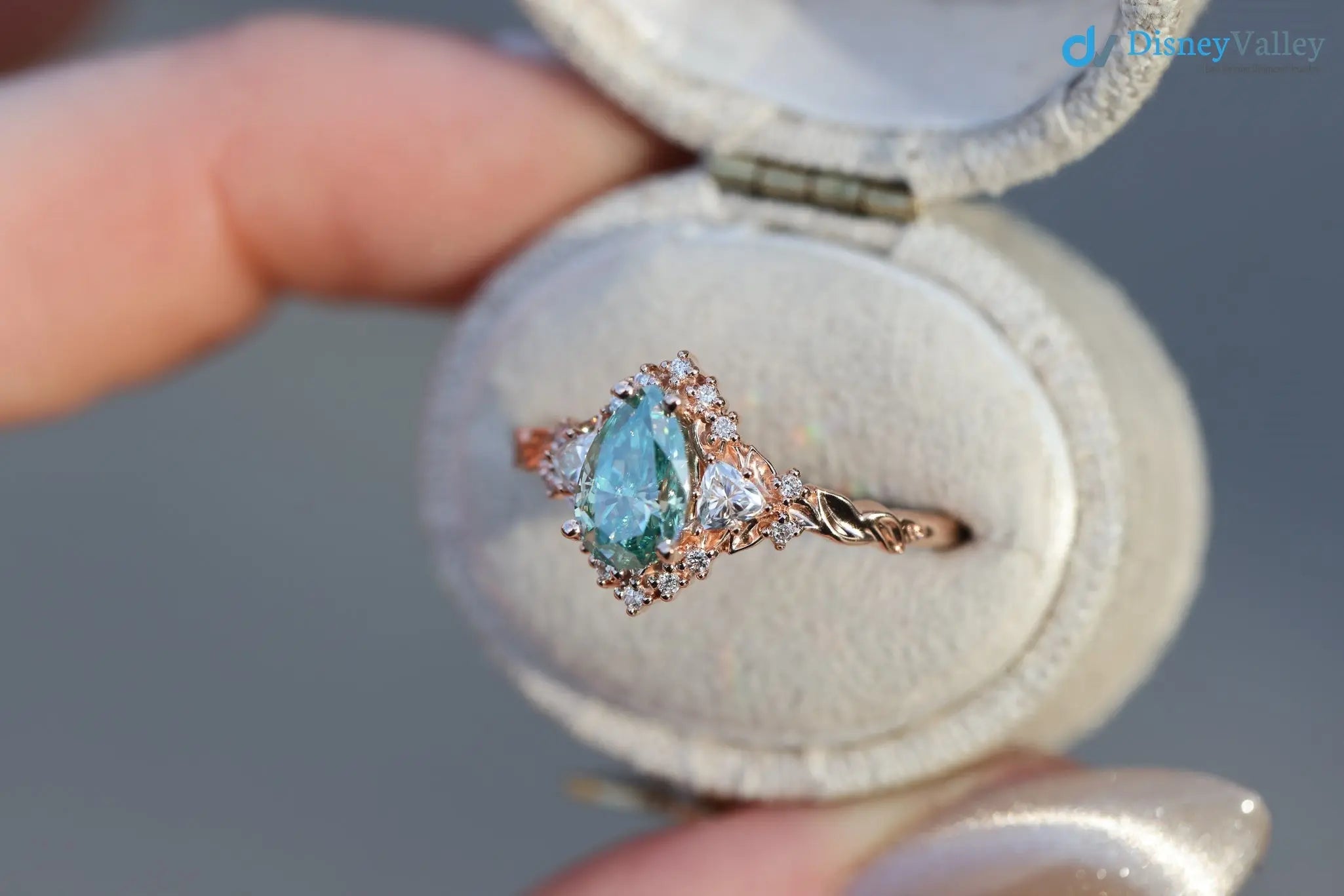 2 caret vivid green blue lab grown Briar half halo wedding rings - DisneyValley
