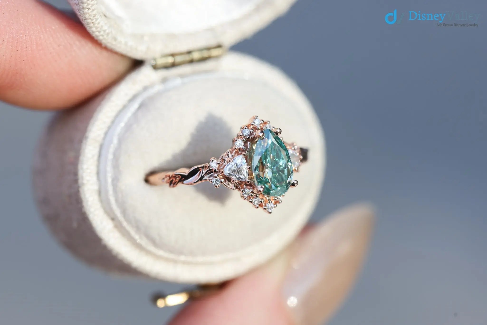 2 caret vivid green blue lab grown Briar half halo wedding rings - DisneyValley