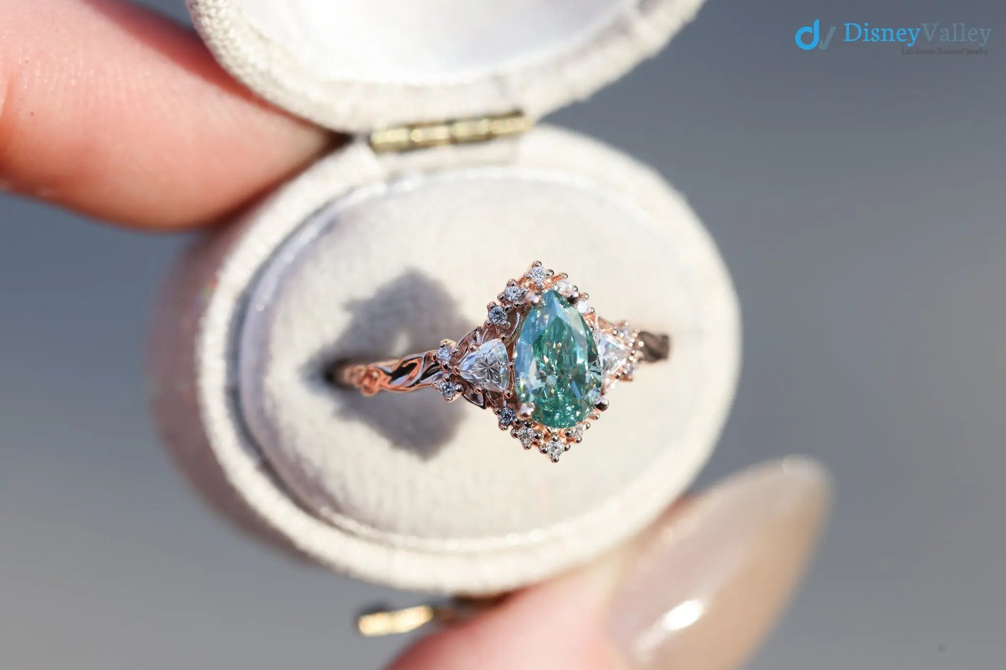 2 caret vivid green blue lab grown Briar half halo wedding rings - DisneyValley