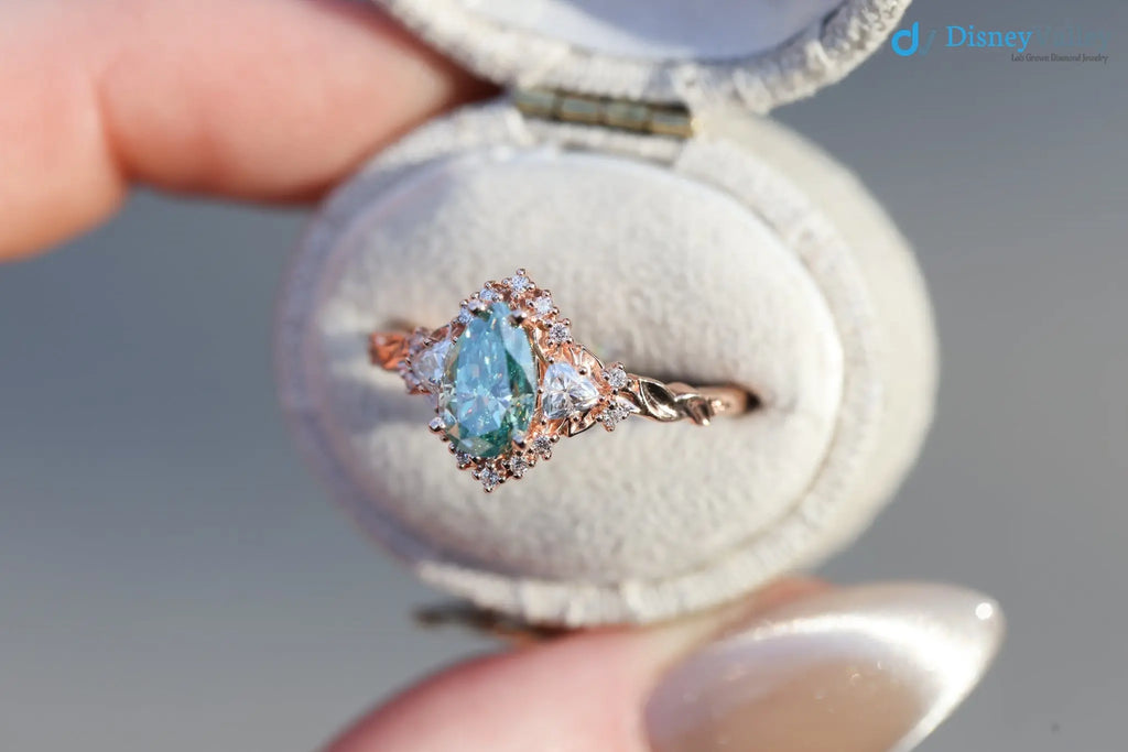 2 caret vivid green blue lab grown Briar half halo wedding rings - DisneyValley
