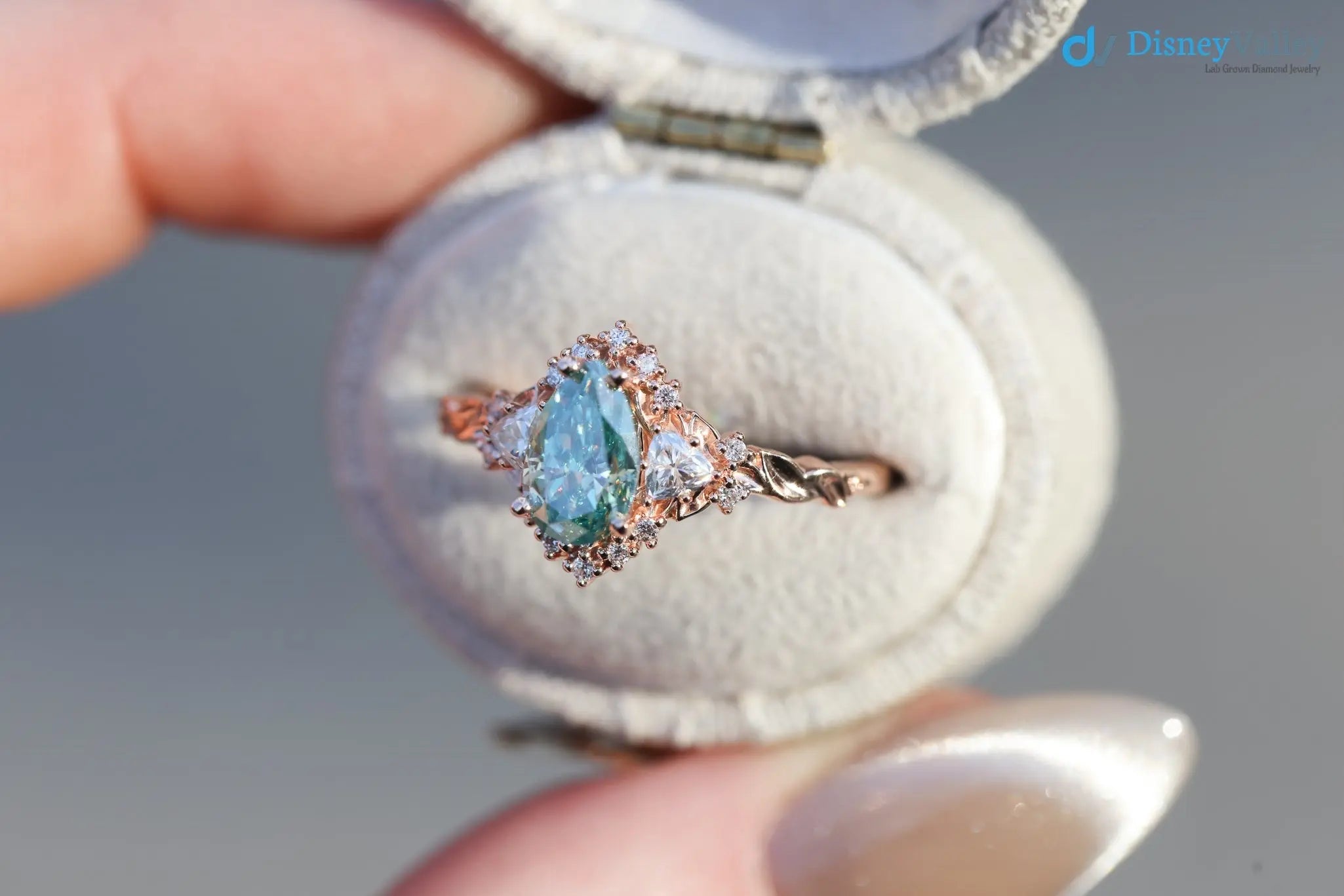 2 caret vivid green blue lab grown Briar half halo wedding rings - DisneyValley