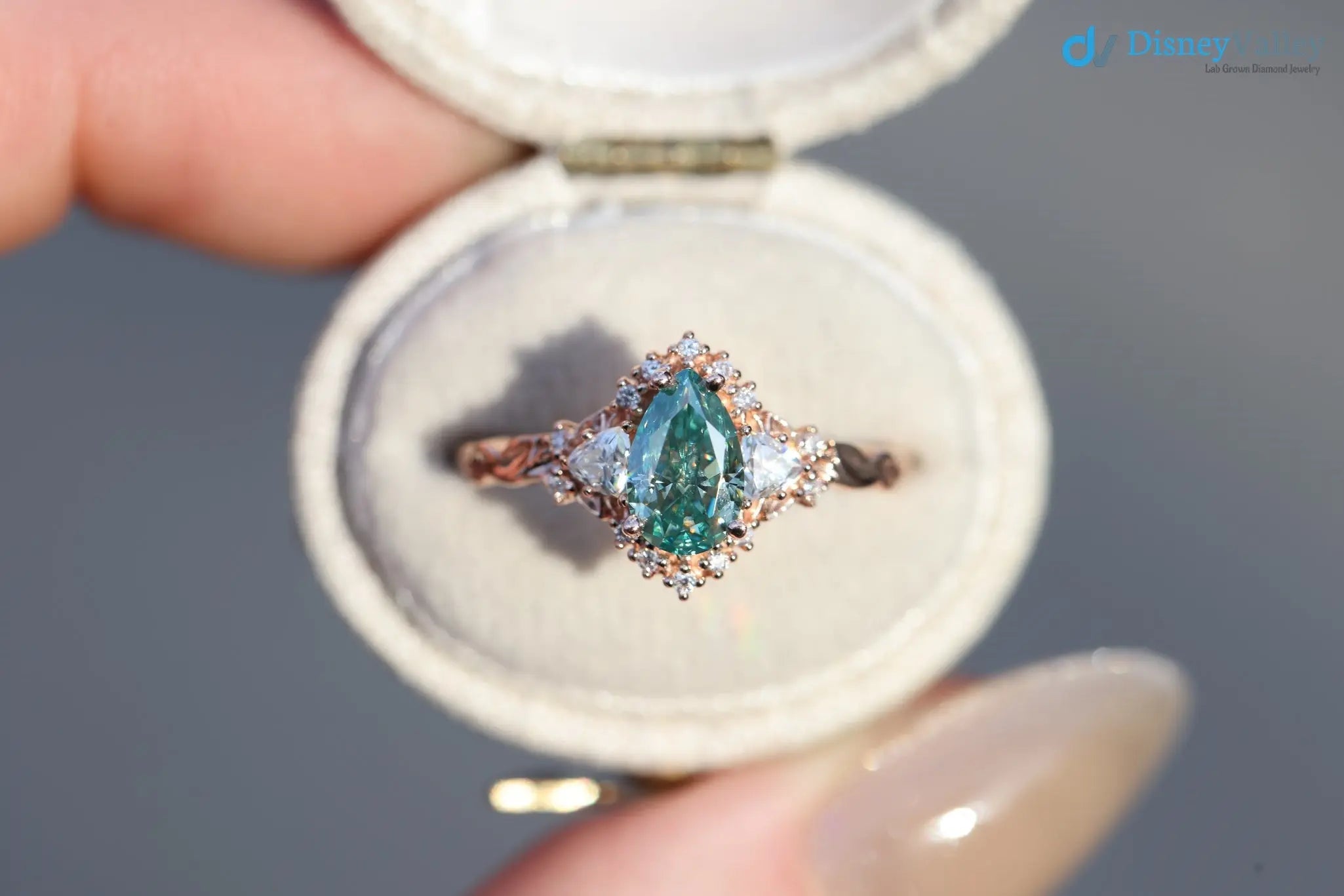 2 caret vivid green blue lab grown Briar half halo wedding rings - DisneyValley