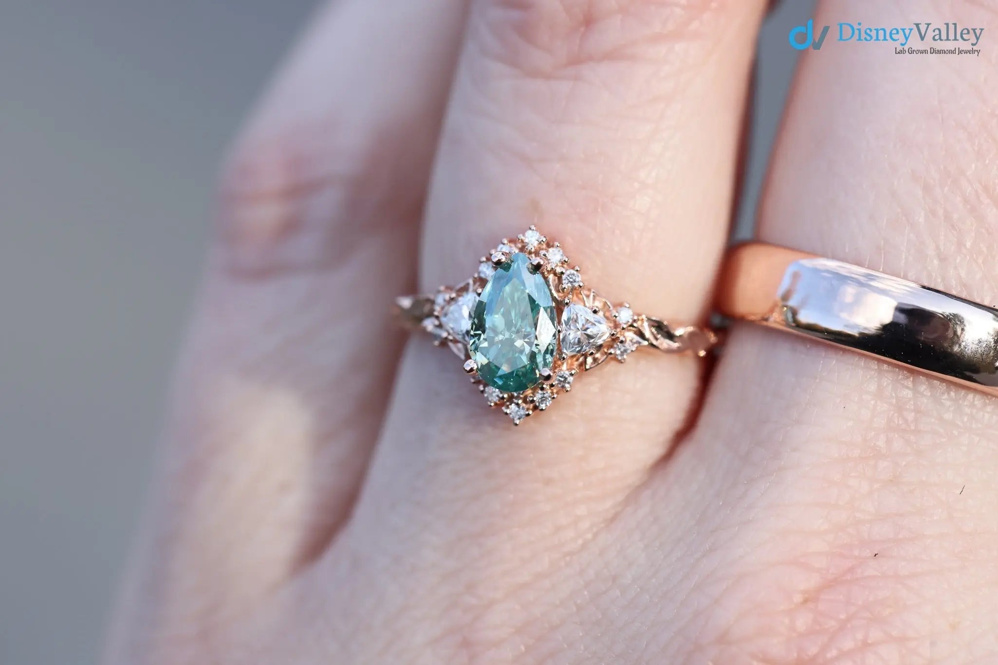 2 caret vivid green blue lab grown Briar half halo wedding rings - DisneyValley