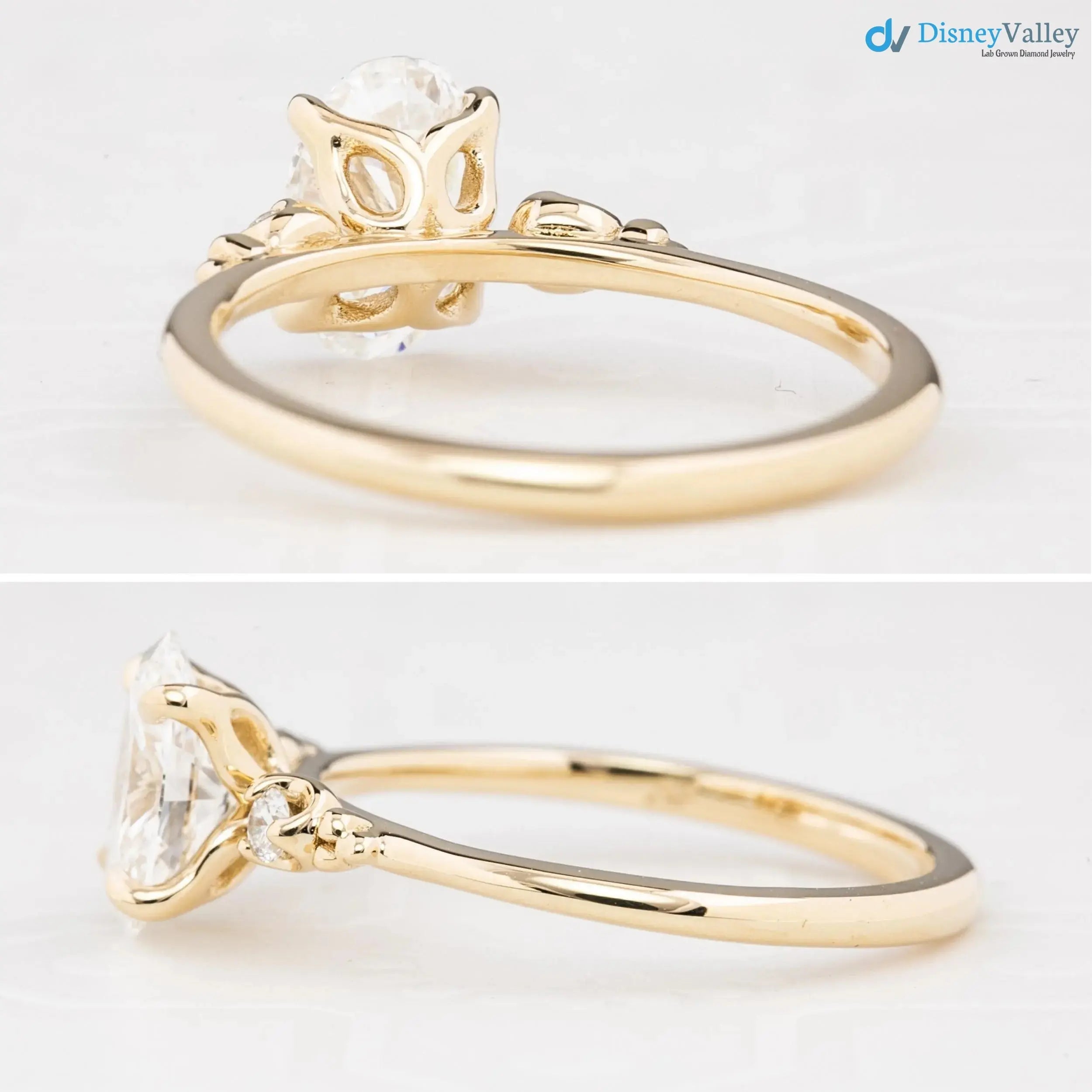 2 ct Oval Brilliant Cut Lab Diamond Three Stone Engagement Ring DisneyValley