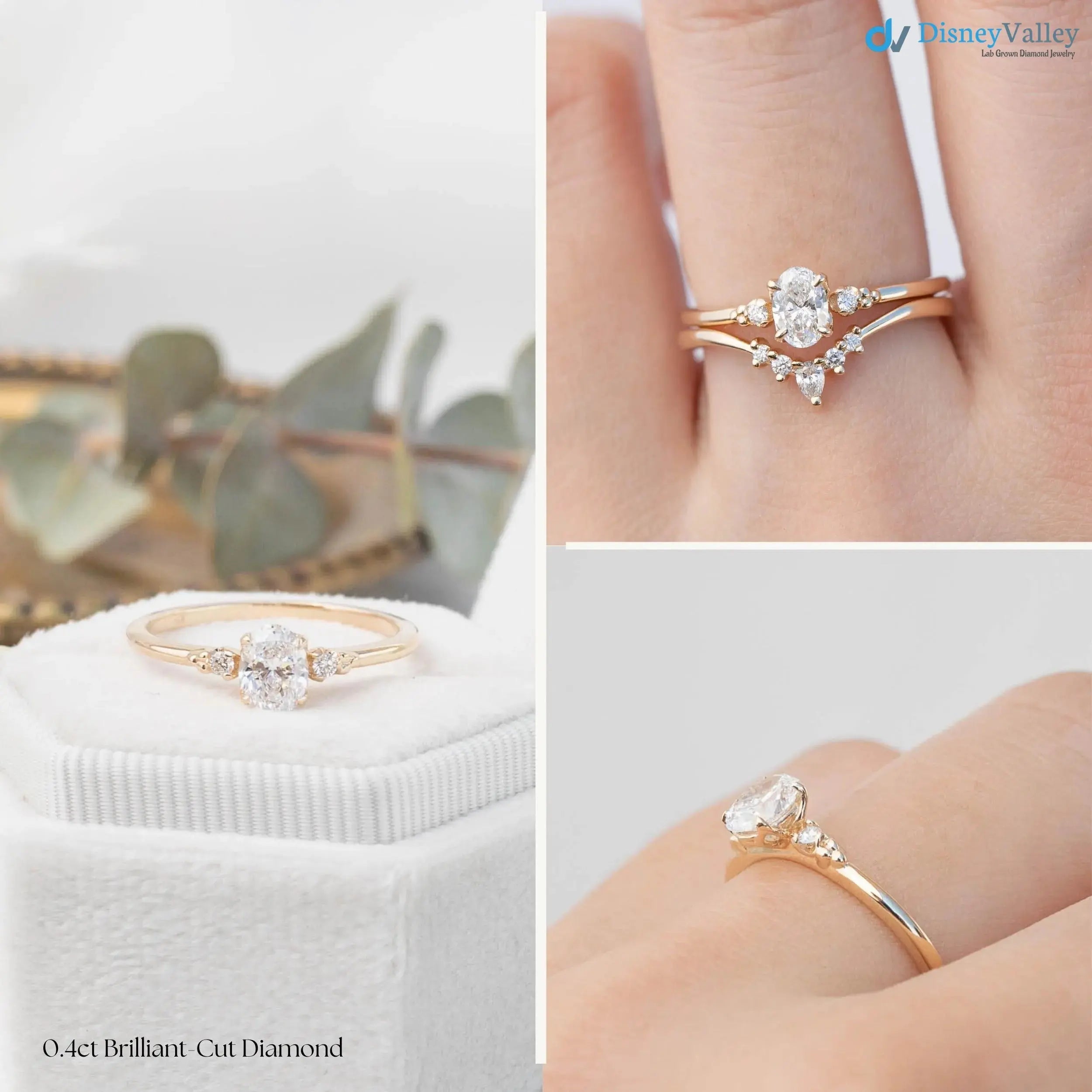 2 ct Oval Brilliant Cut Lab Diamond Three Stone Engagement Ring DisneyValley