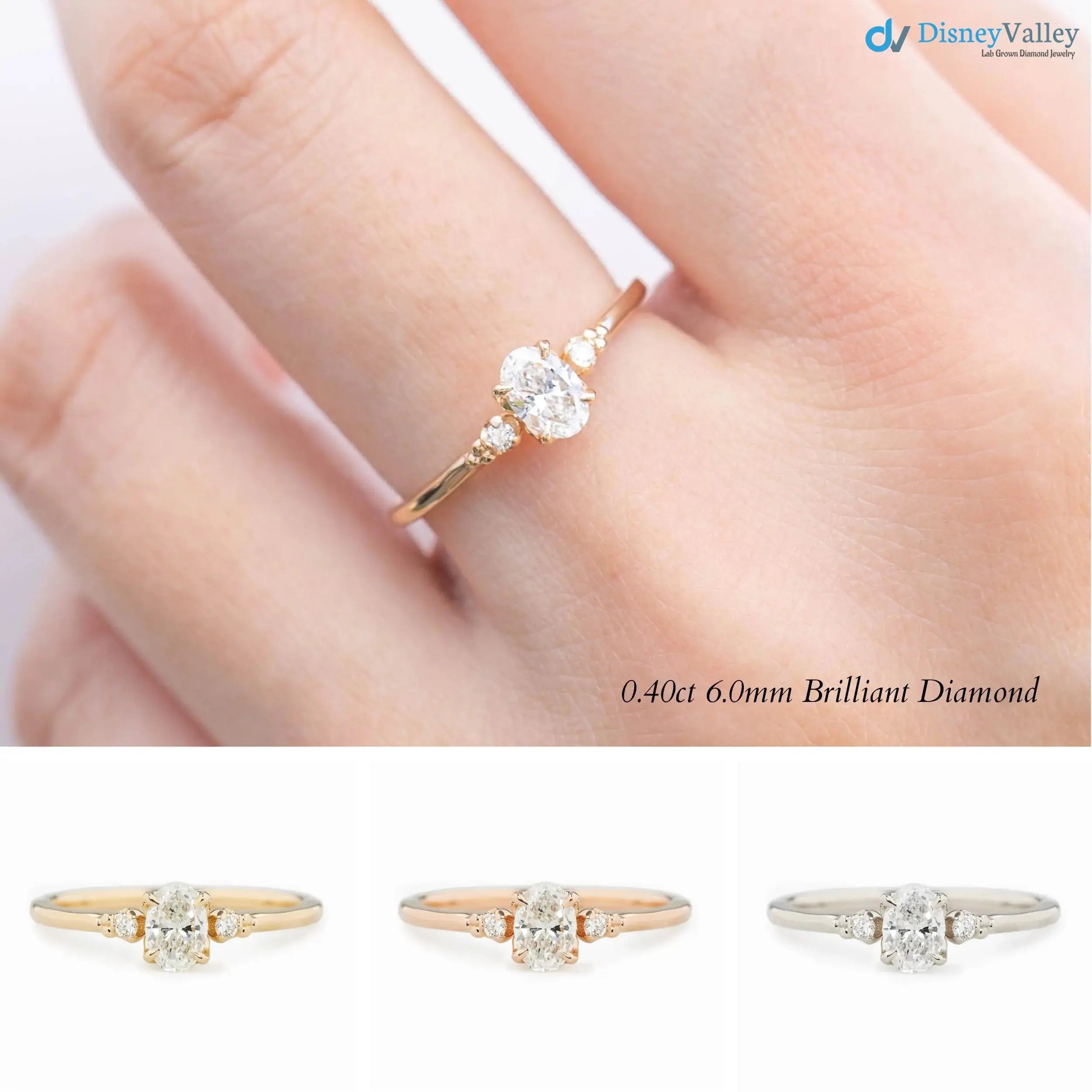 2 ct Oval Brilliant Cut Lab Diamond Three Stone Engagement Ring DisneyValley