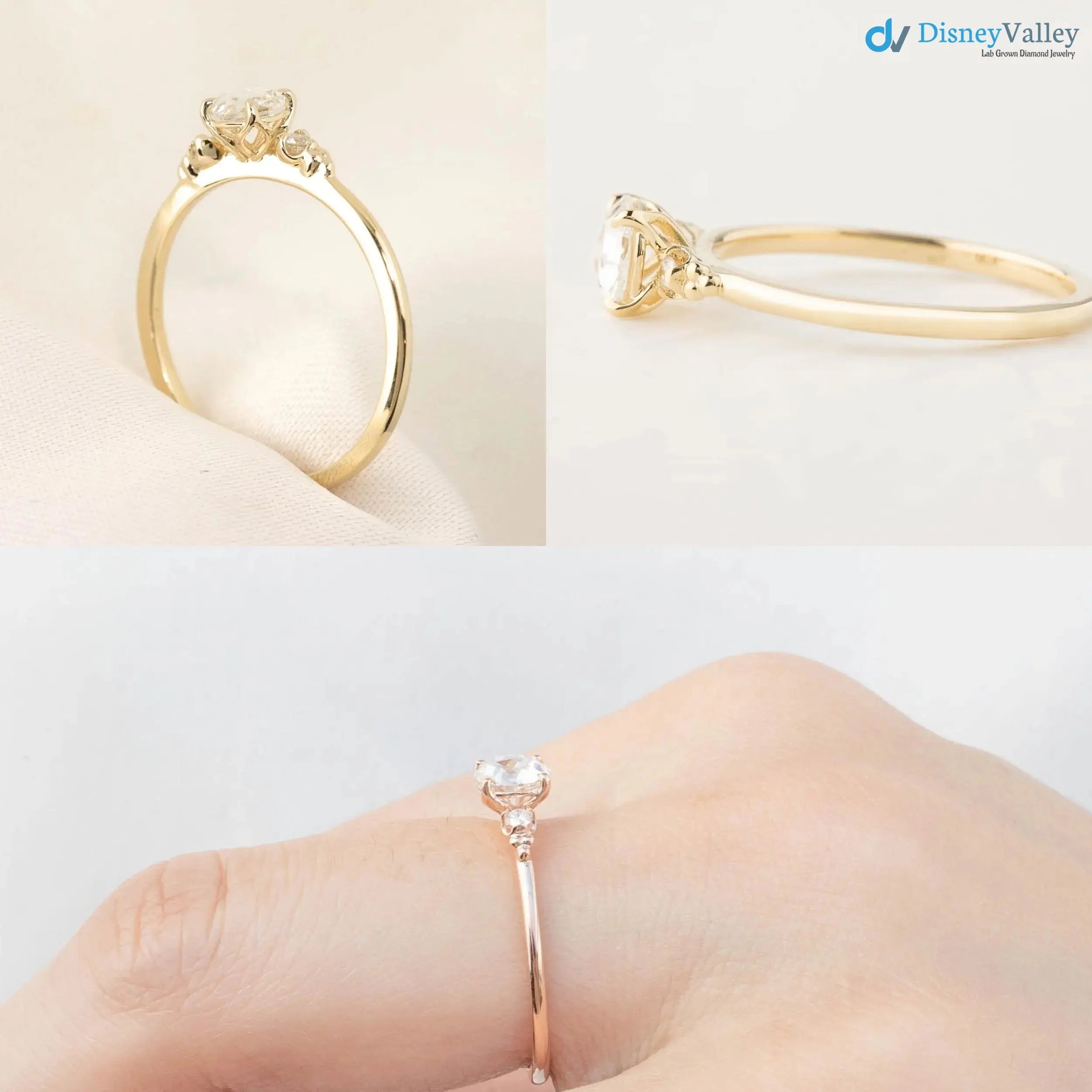 2 ct Oval Brilliant Cut Lab Diamond Three Stone Engagement Ring DisneyValley
