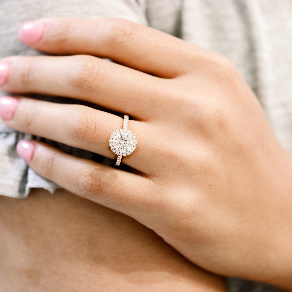 2.25 CT Round Brilliant Cut Moissanite Halo Setting Engagement Ring