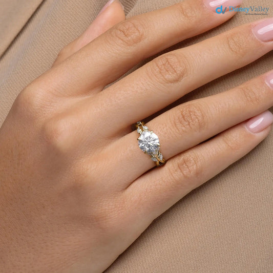 2.00CT Round Lab Diamond Engagement Ring – Twisted Vine Marquise Accents, 14K Gold, Nature-Inspired Bridal Jewelry DisneyValley
