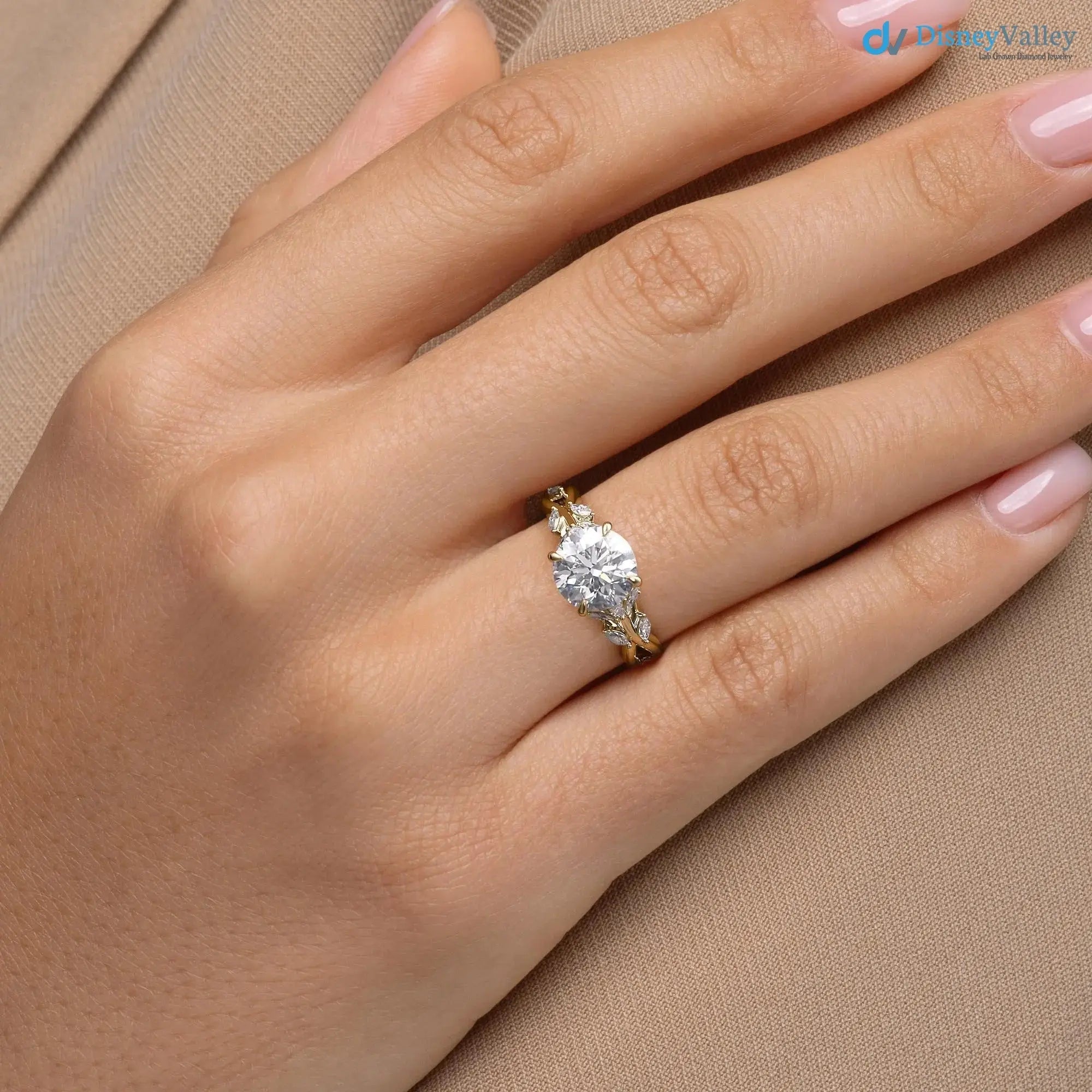 2.00CT Round Lab Diamond Engagement Ring – Twisted Vine Marquise Accents, 14K Gold, Nature-Inspired Bridal Jewelry Secondary image