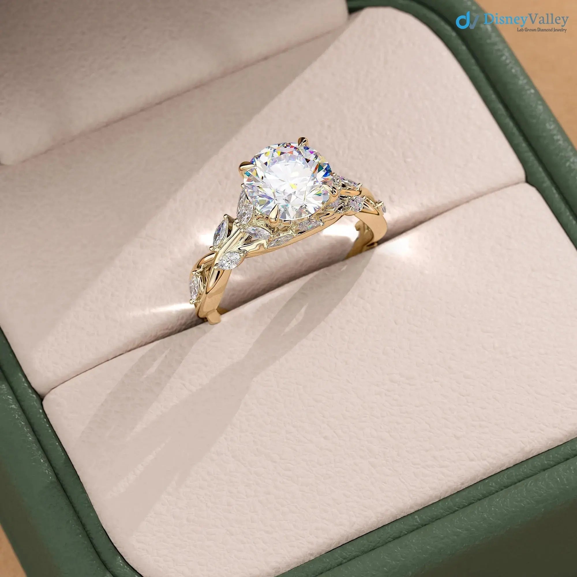 2.00CT Round Lab Diamond Engagement Ring – Twisted Vine Marquise Accents, 14K Gold, Nature-Inspired Bridal Jewelry DisneyValley Main image
