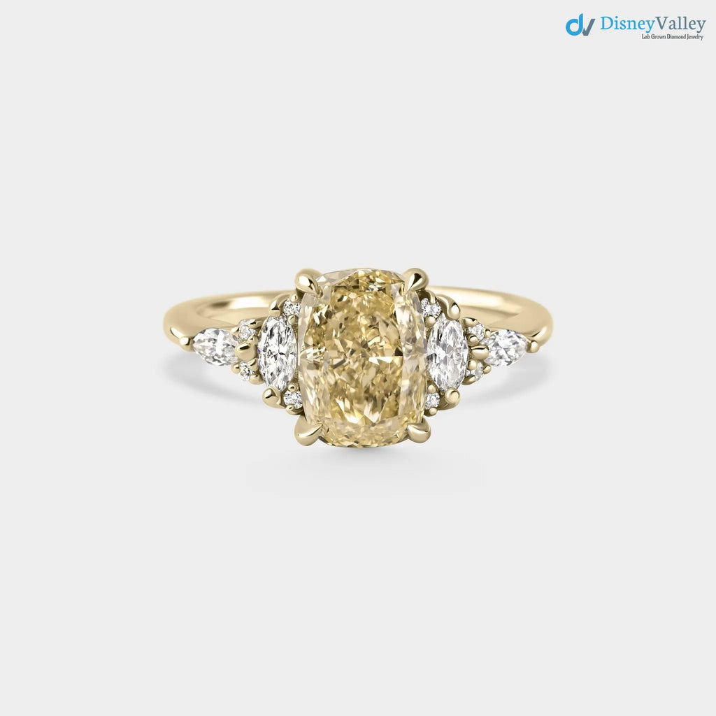 2.02ct Symmetrical Cluster of Yellow Lab Grown Diamond engagement rings DisneyValley