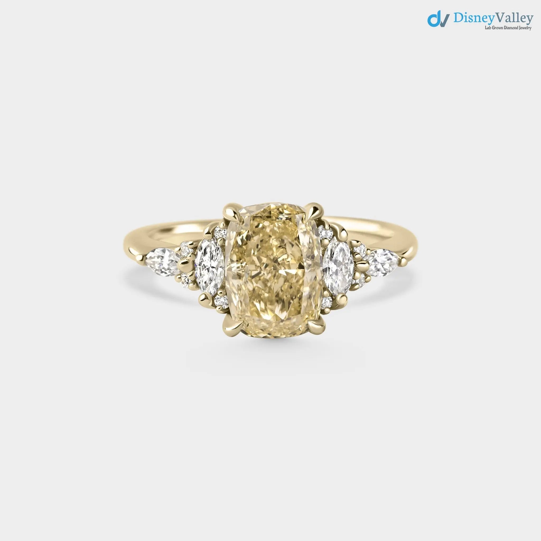 2.02ct Symmetrical Cluster of Yellow Lab Grown Diamond engagement rings DisneyValley