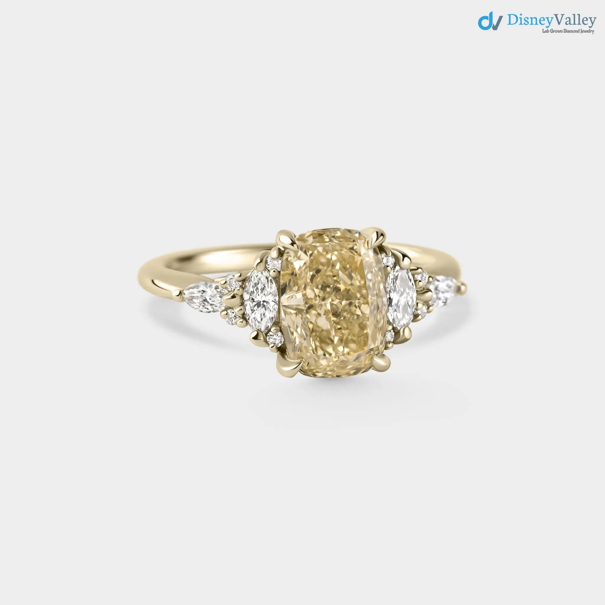 2.02ct Symmetrical Cluster of Yellow Lab Grown Diamond engagement rings DisneyValley