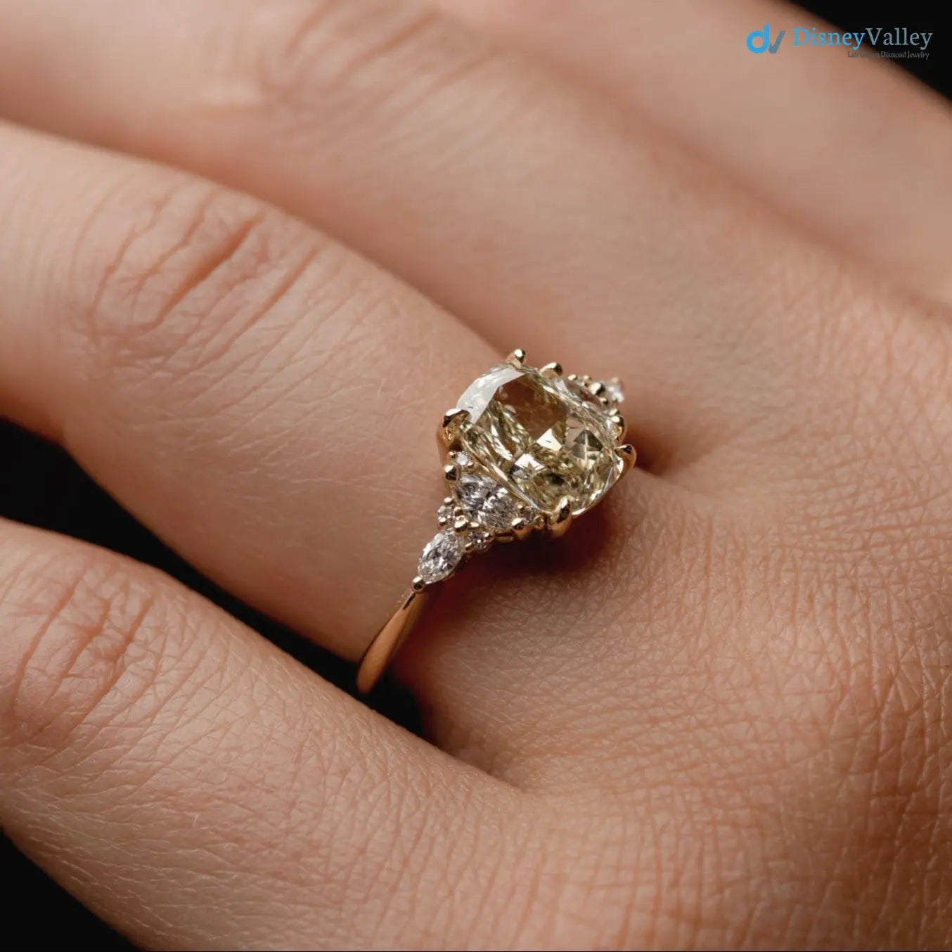 2.02ct Symmetrical Cluster of Yellow Lab Grown Diamond engagement rings DisneyValley