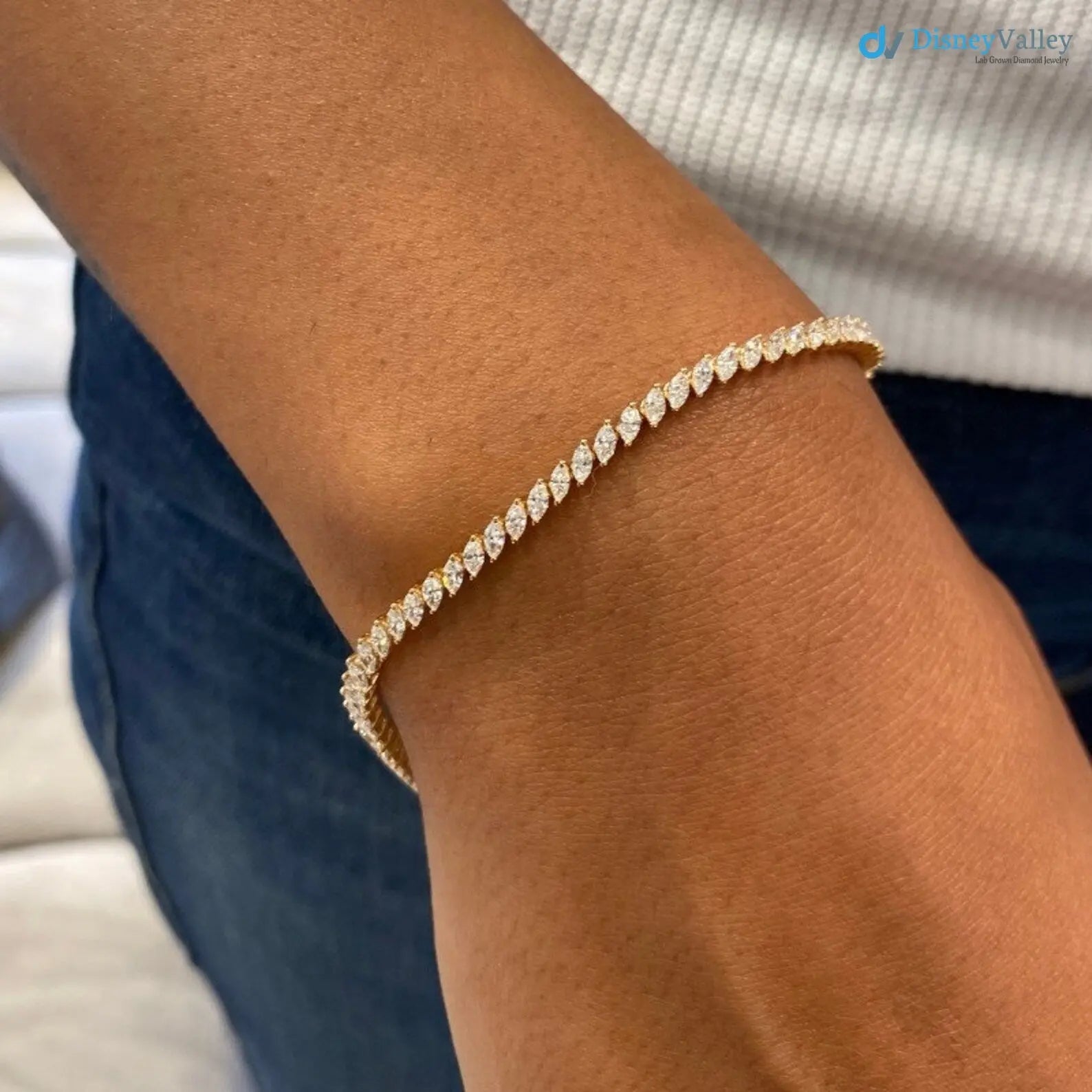 2.20 Carat Certified Marquise Cut Lab Grown Diamond Tennis Bracelet - DisneyValley
