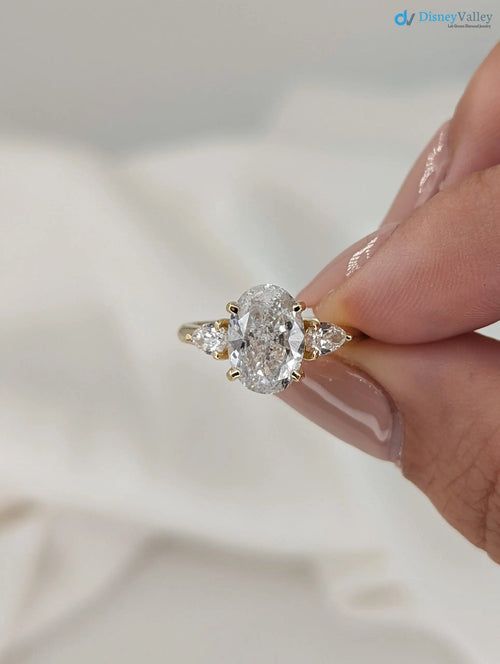 2.20 Carat Oval Diamond with Pear Side Diamonds cluster Engagement Ring - DisneyValley