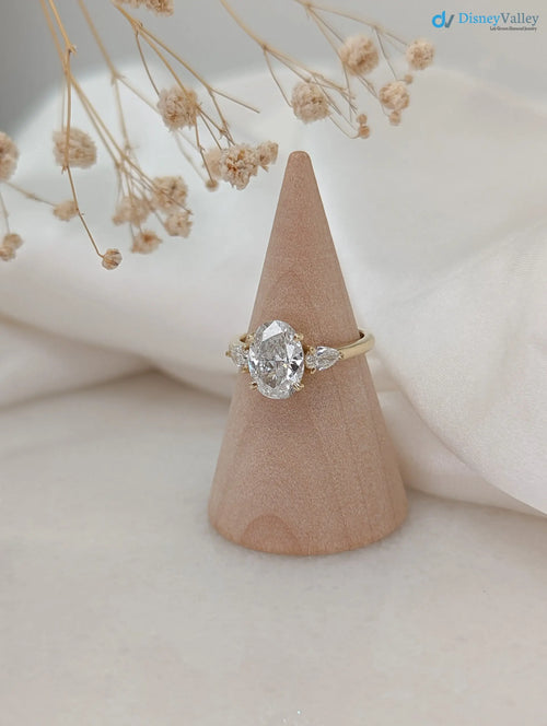2.20 Carat Oval Diamond with Pear Side Diamonds cluster Engagement Ring - DisneyValley