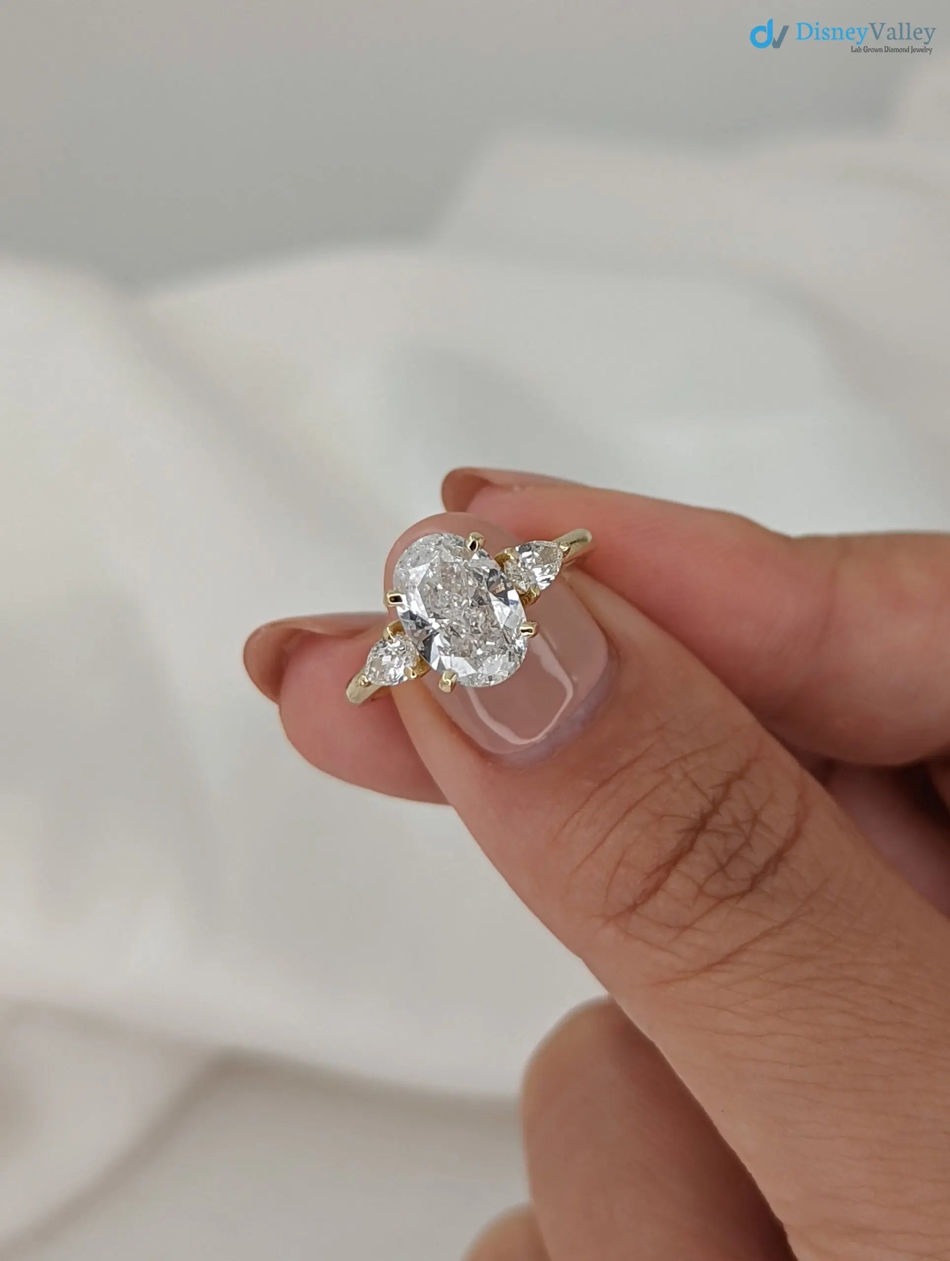 2.20 Carat Oval Diamond with Pear Side Diamonds cluster Engagement Ring - DisneyValley