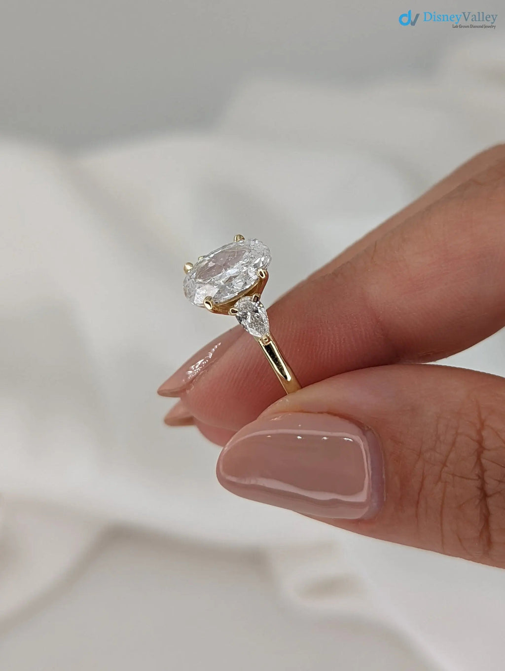2.20 Carat Oval Diamond with Pear Side Diamonds cluster Engagement Ring - DisneyValley