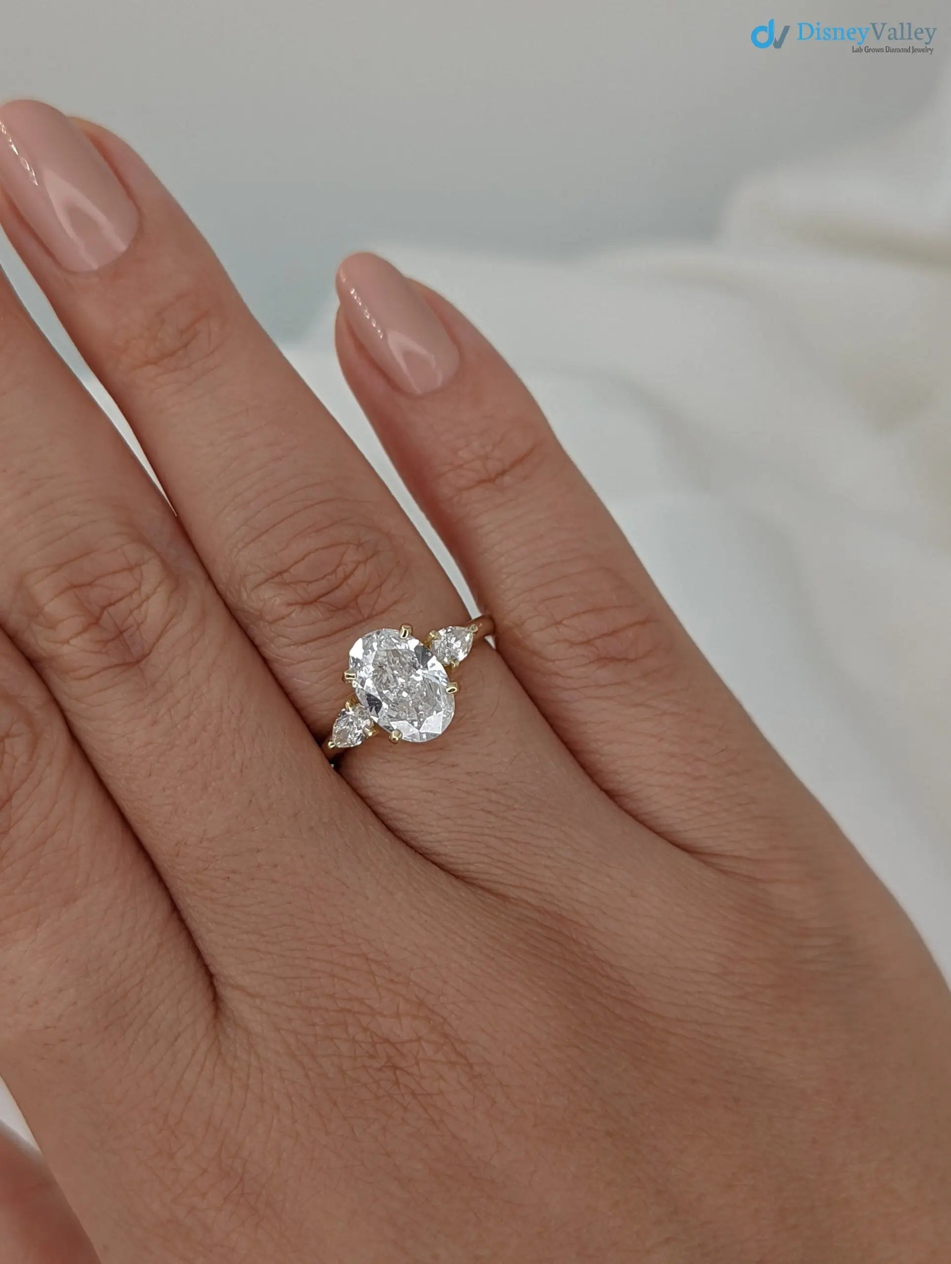 2.20 Carat Oval Diamond with Pear Side Diamonds cluster Engagement Ring - DisneyValley