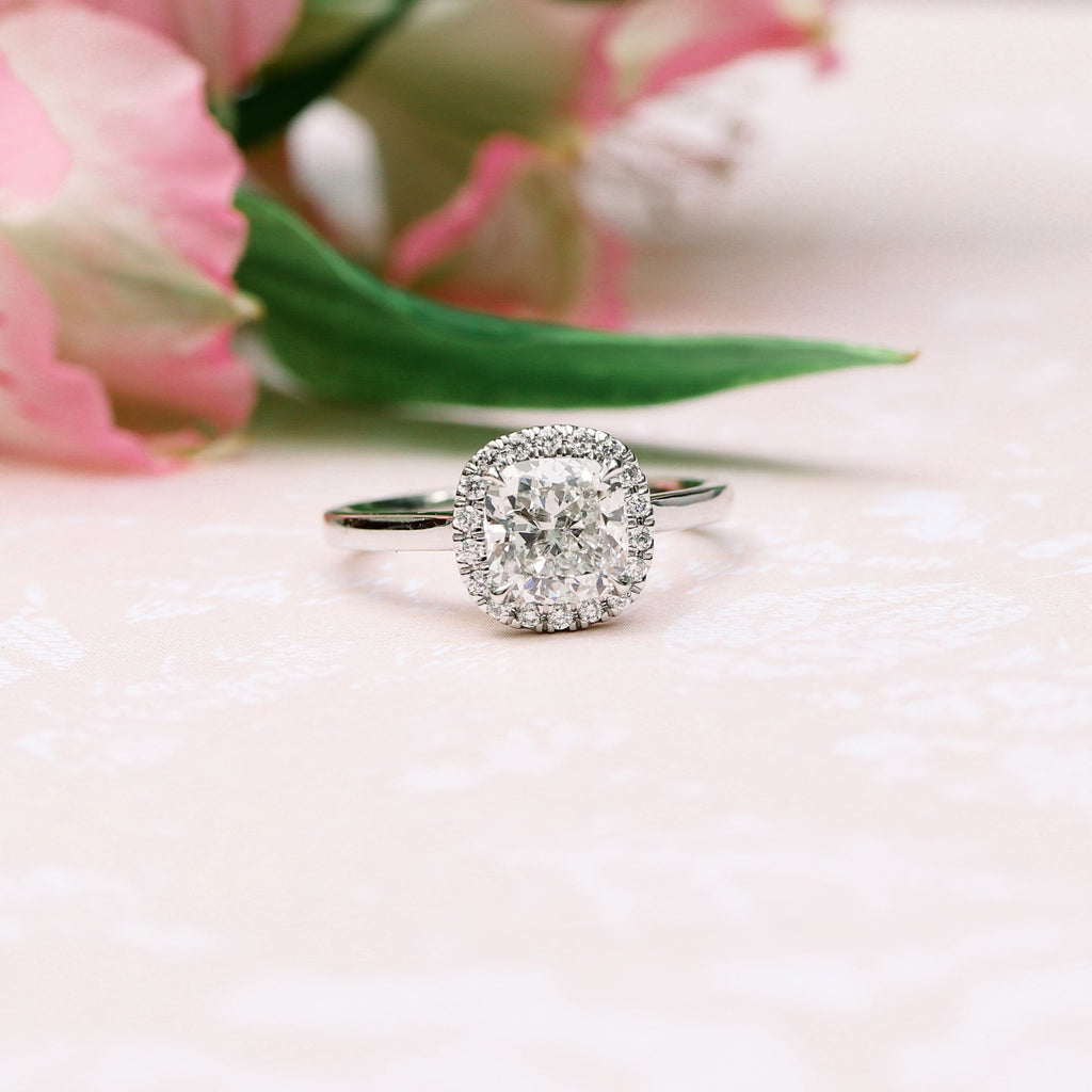 2.0 CT Cushion Cut Moissanite Halo Engagement Ring