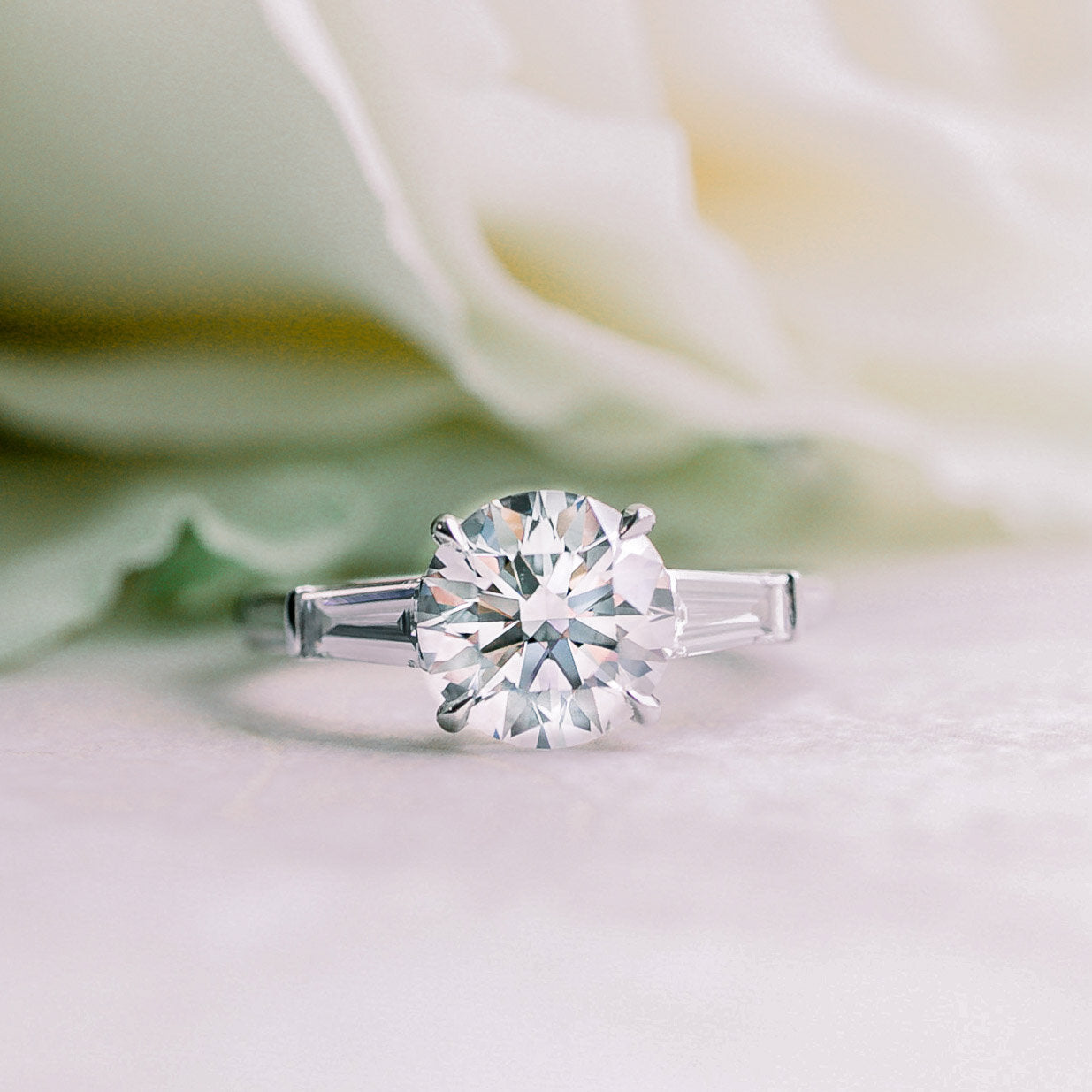 2.0 CT Round Brilliant Cut Moissanite Three Stones Engagement Ring