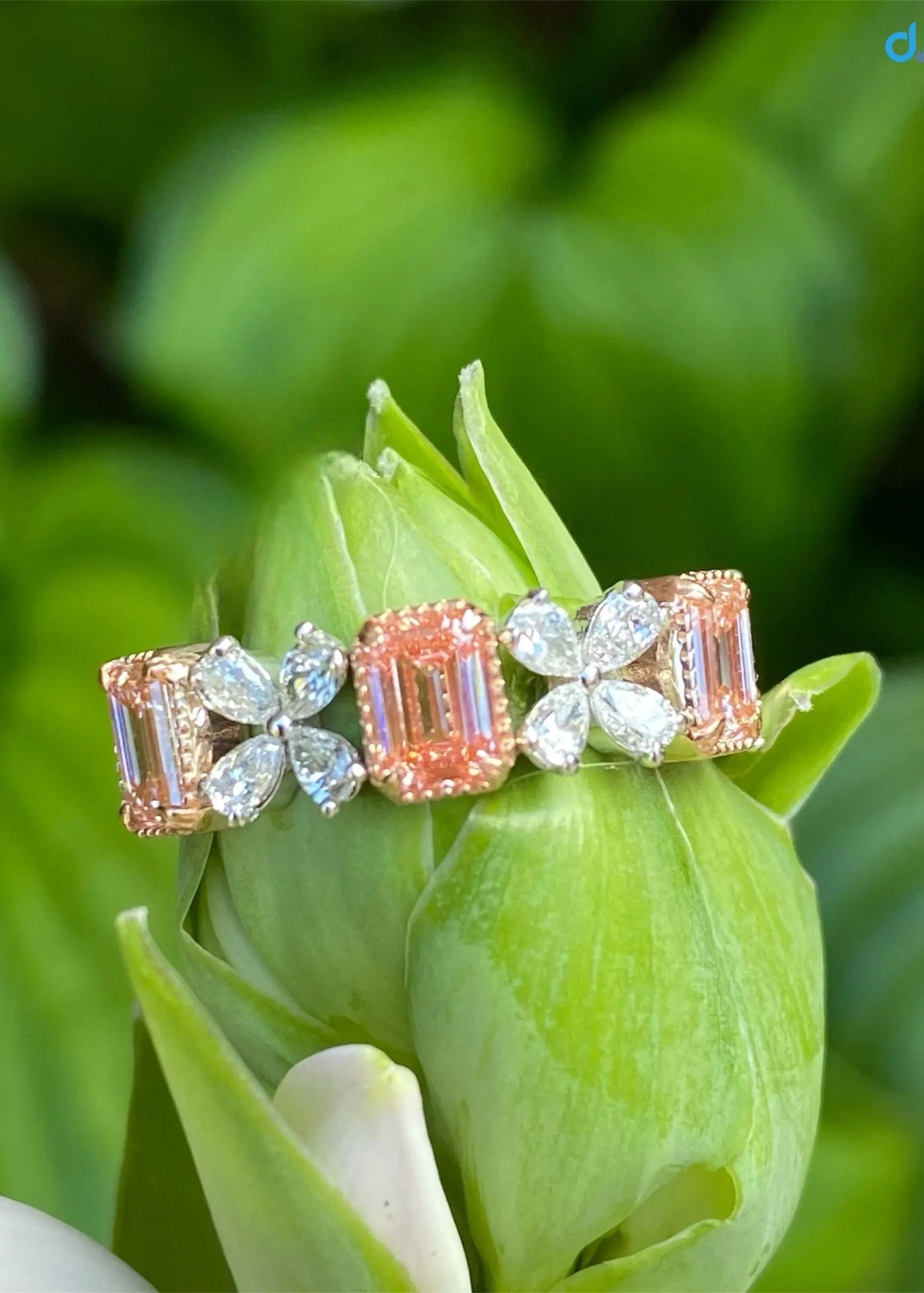 2.30ct Pink Emerald Cut and Pear Cluster Lab Grown Diamond Gold Band DisneyValley Main image