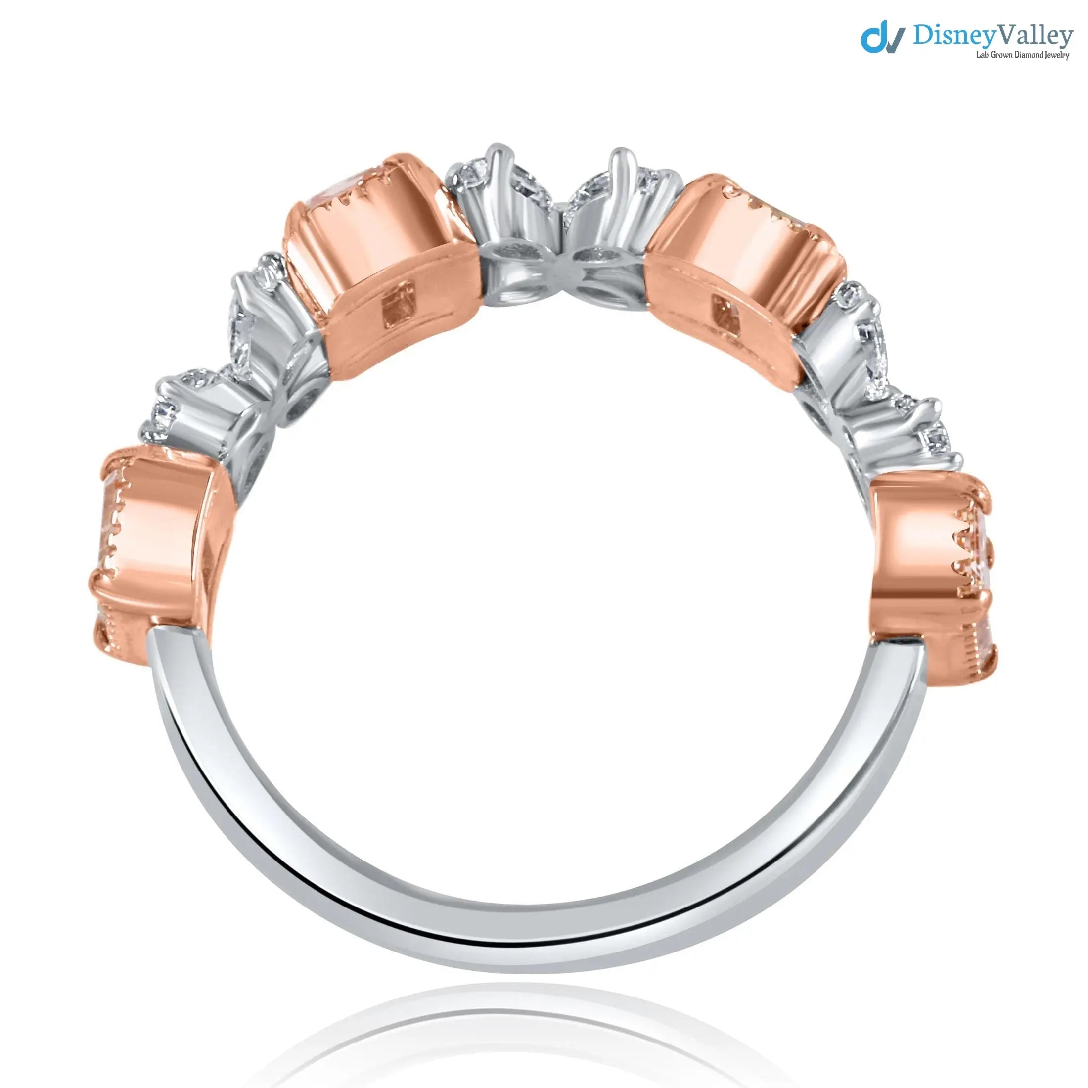 2.30ct Pink Emerald Cut and Pear Cluster Lab Grown Diamond Gold Band DisneyValley